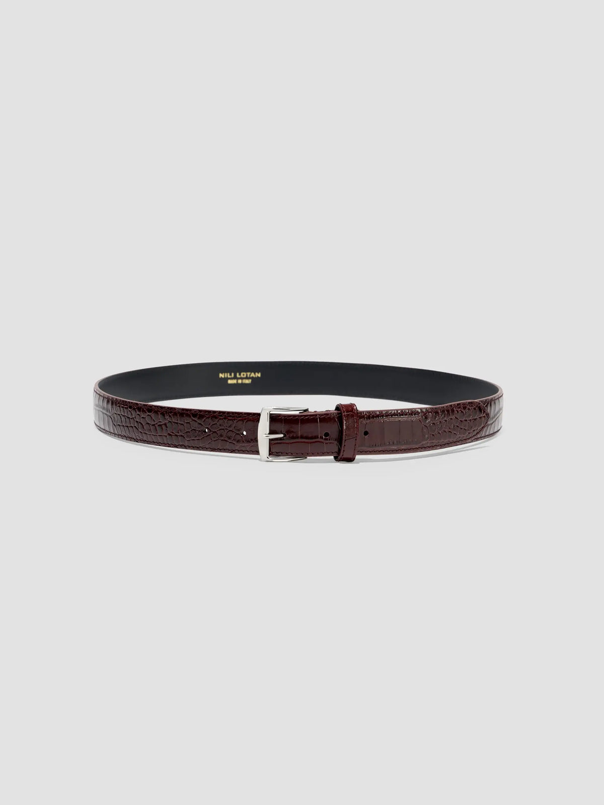 Nili Lotan Sloane Croc-Embossed Leather Belt - Burgundy