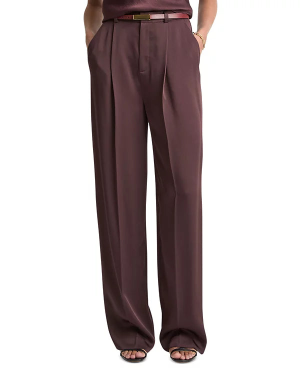 Vince Mid Rise Wide Leg Pleated Trouser