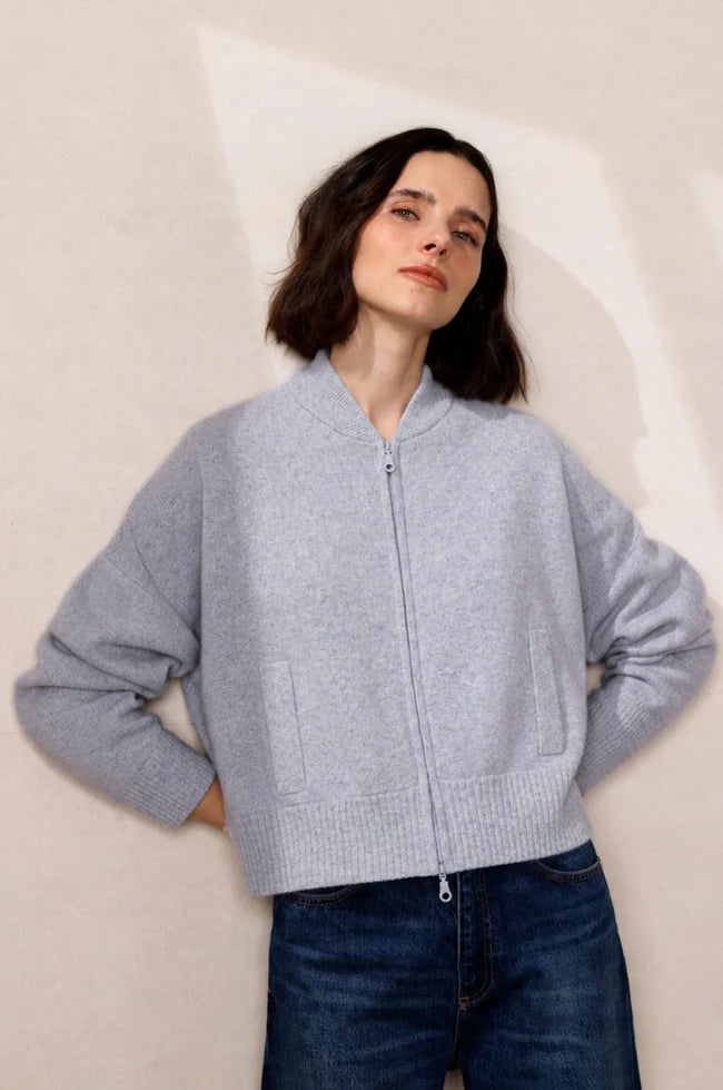Minnie Rose Cashmere Cropped Bomber - Foxy Silver