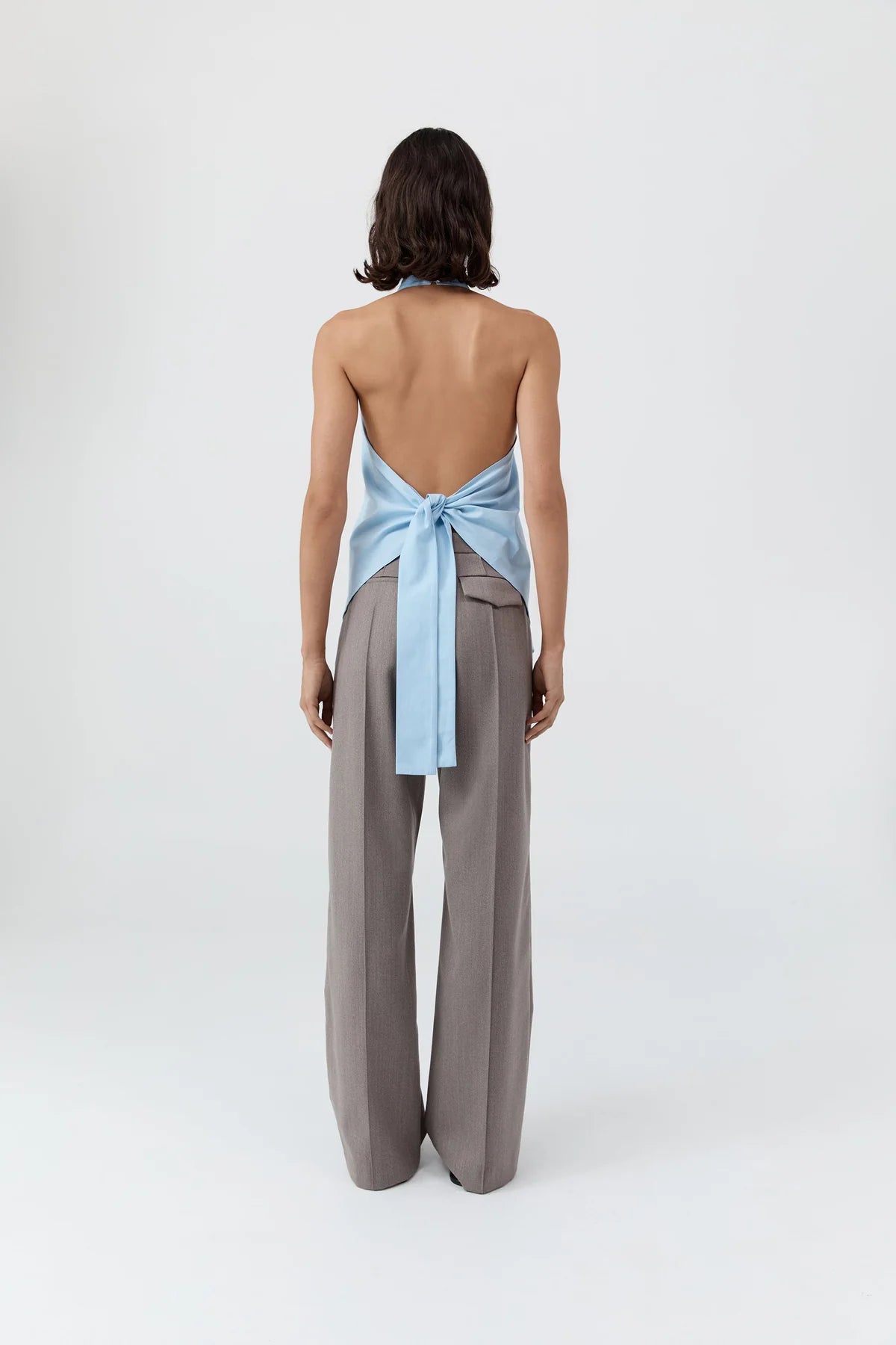 St. Agni Oxford Halter Tie Back Top. -Ciel Blue