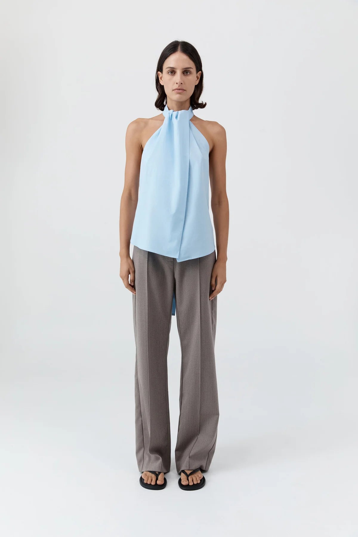 St. Agni Oxford Halter Tie Back Top. -Ciel Blue