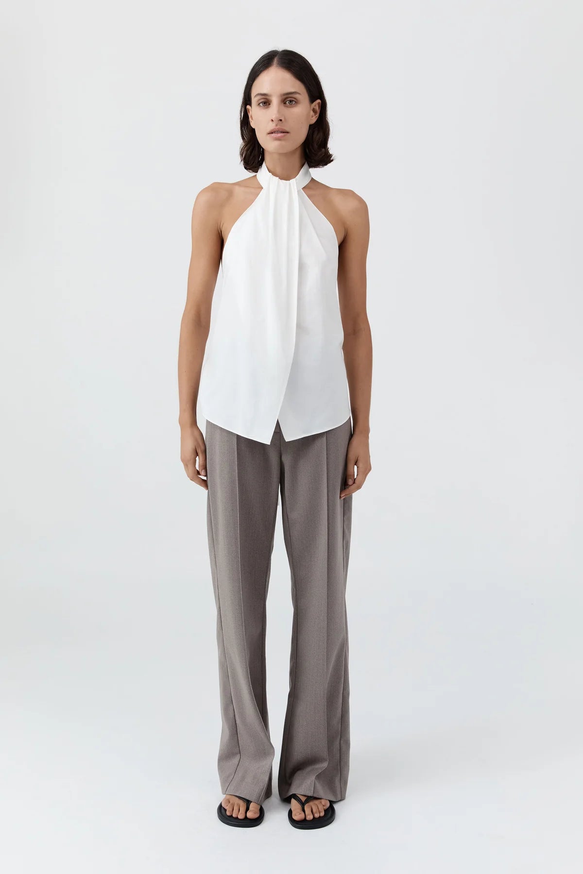 St. Agni Oxford Halter Tie Back Top - White