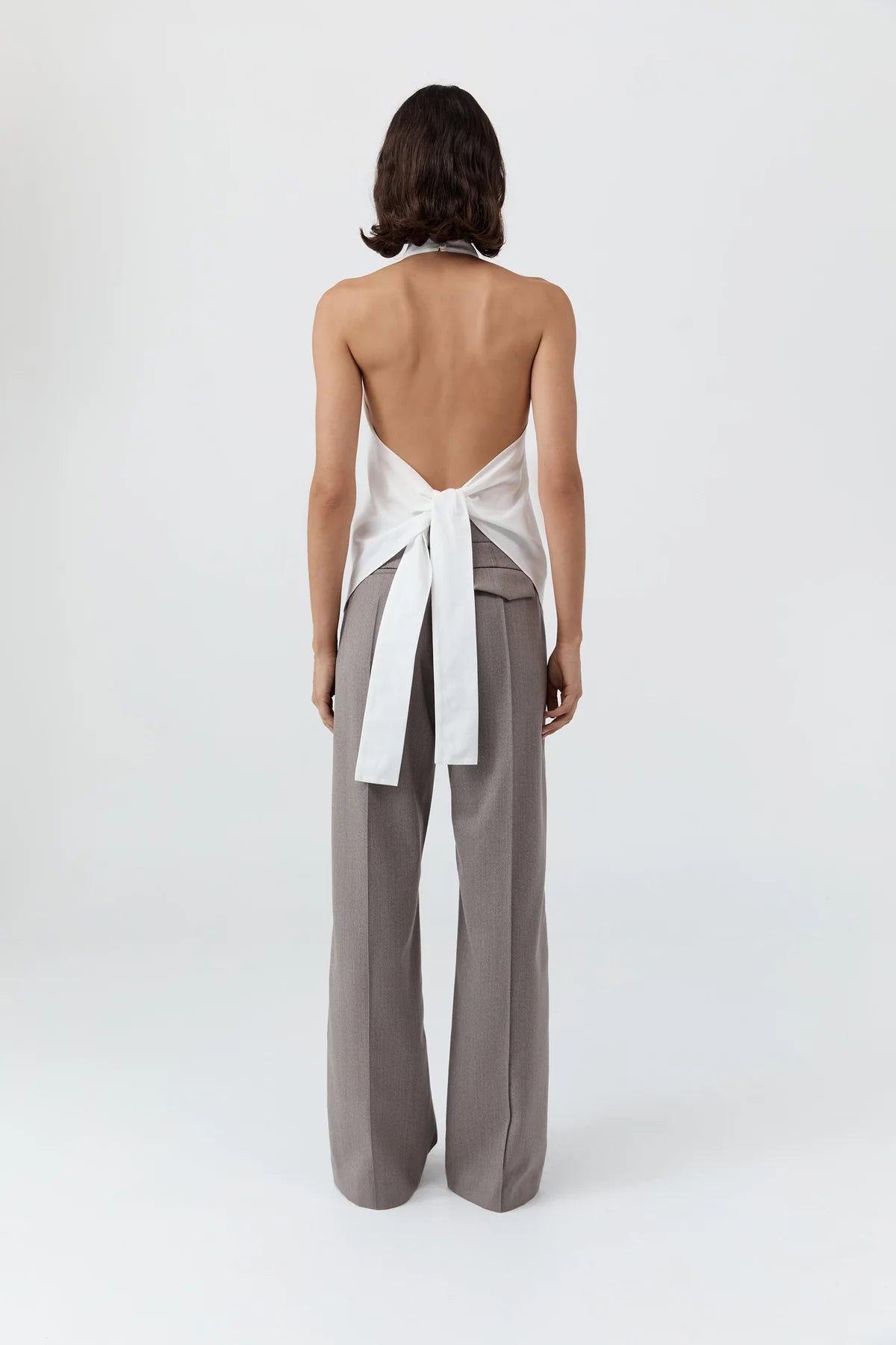 St. Agni Oxford Halter Tie Back Top - White