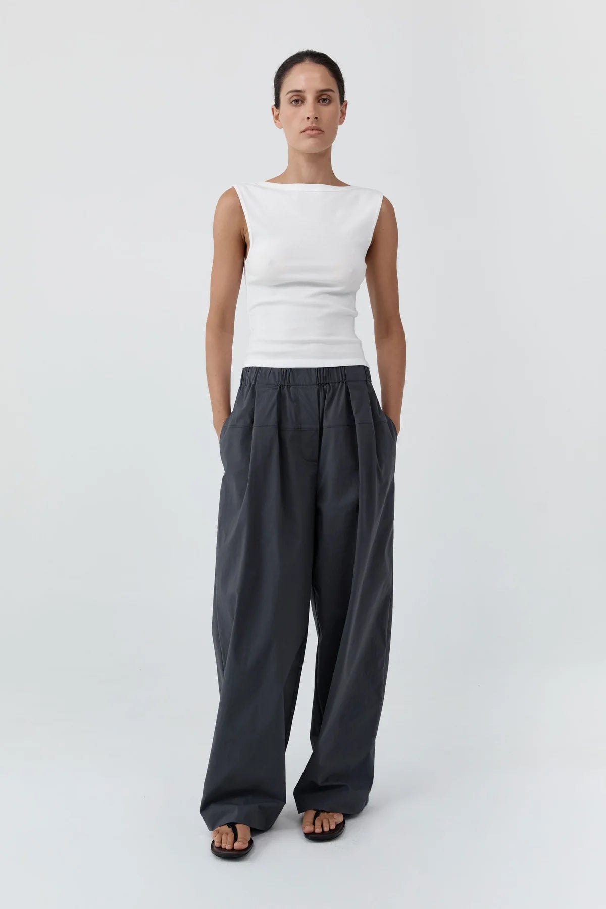 St. Agni Relaxed Pleated Pants - Iron Glaze