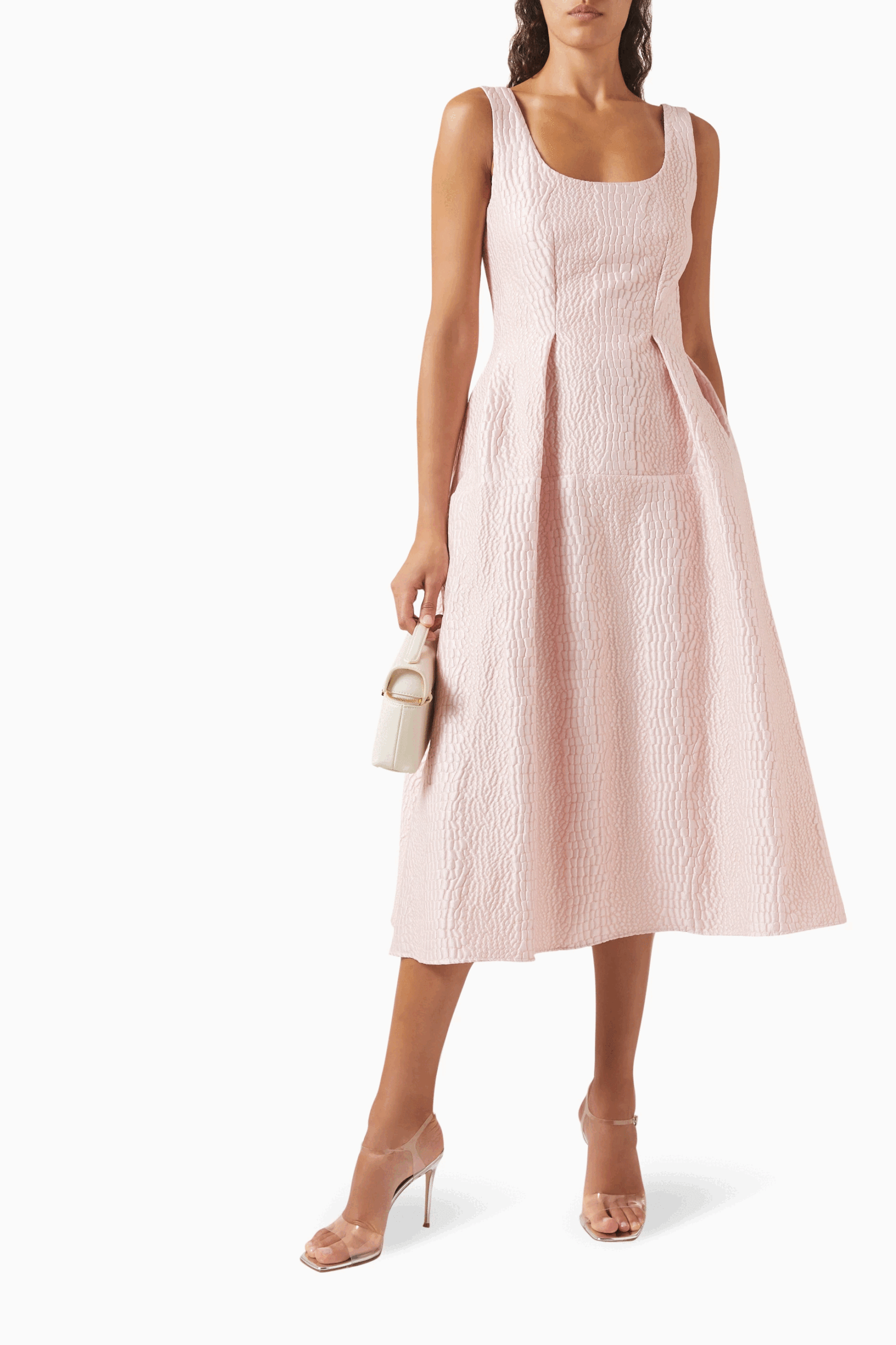 Marques Almeida Textured Brocade Midi Fitted Dress w/ Pleats
