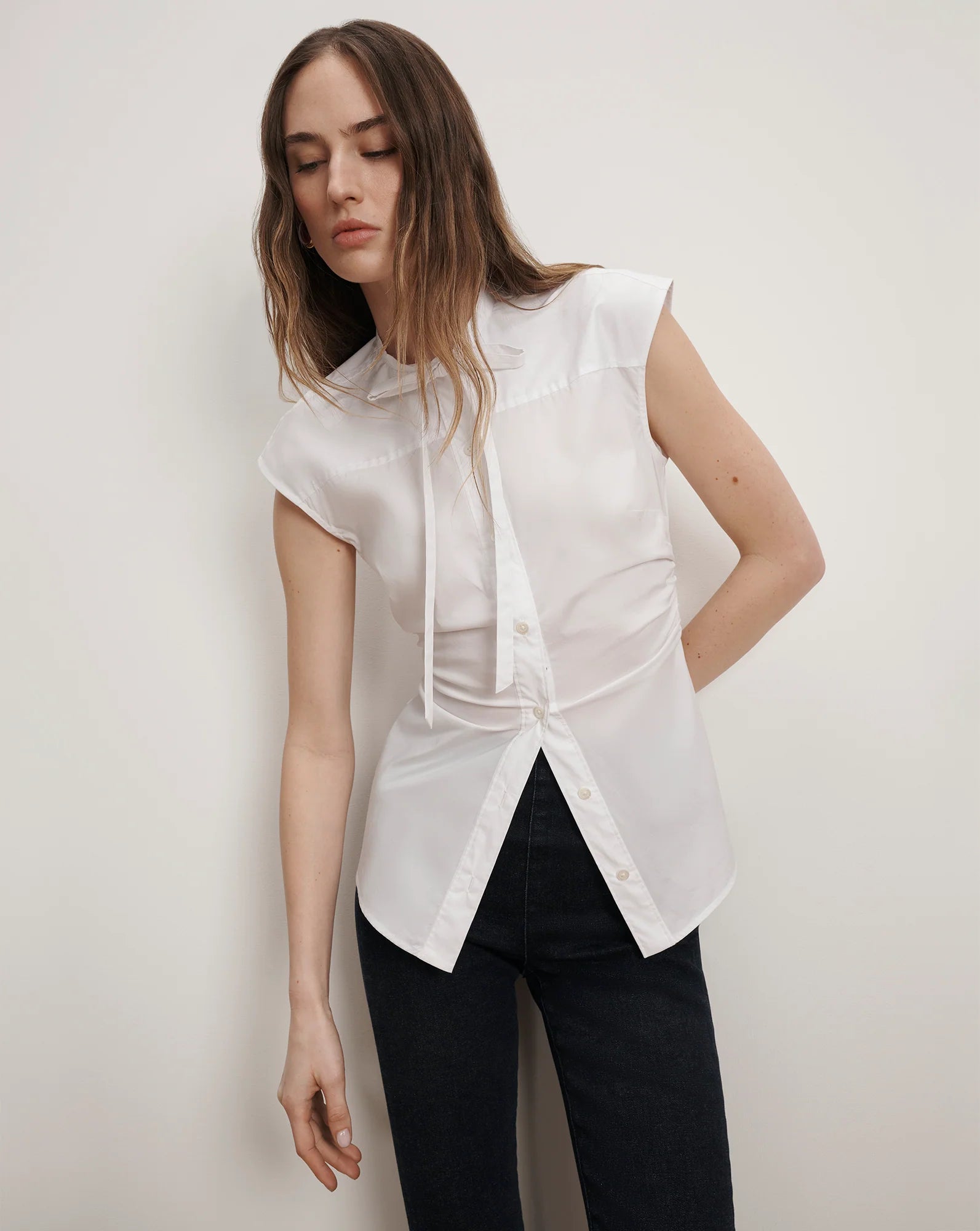 Veronica Beard Joon Tie-Neck Button-Down Blouse