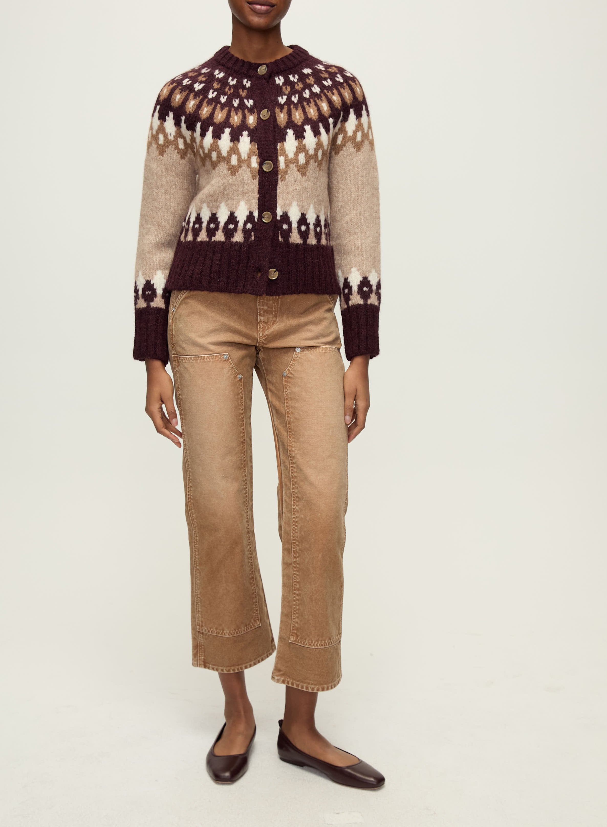 Veronica Beard Christina Fairisle Cardigan - Raisin