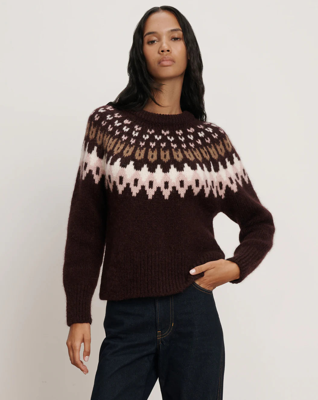 Veronica Beard Anne Fair Isle Sweater - Raisin Multi