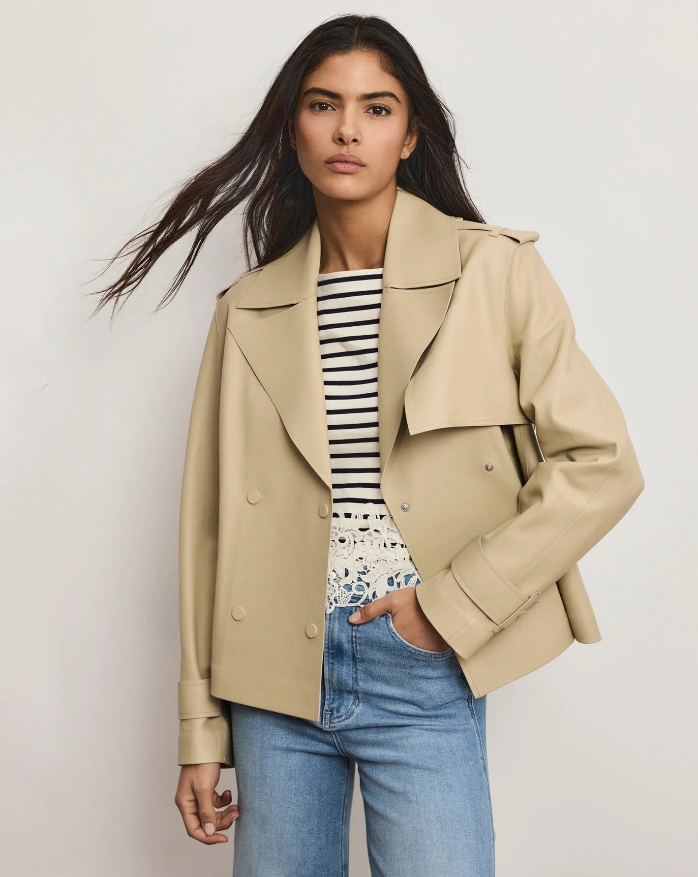 Veronica Beard Heathcliff Cropped Leather Trench Coat