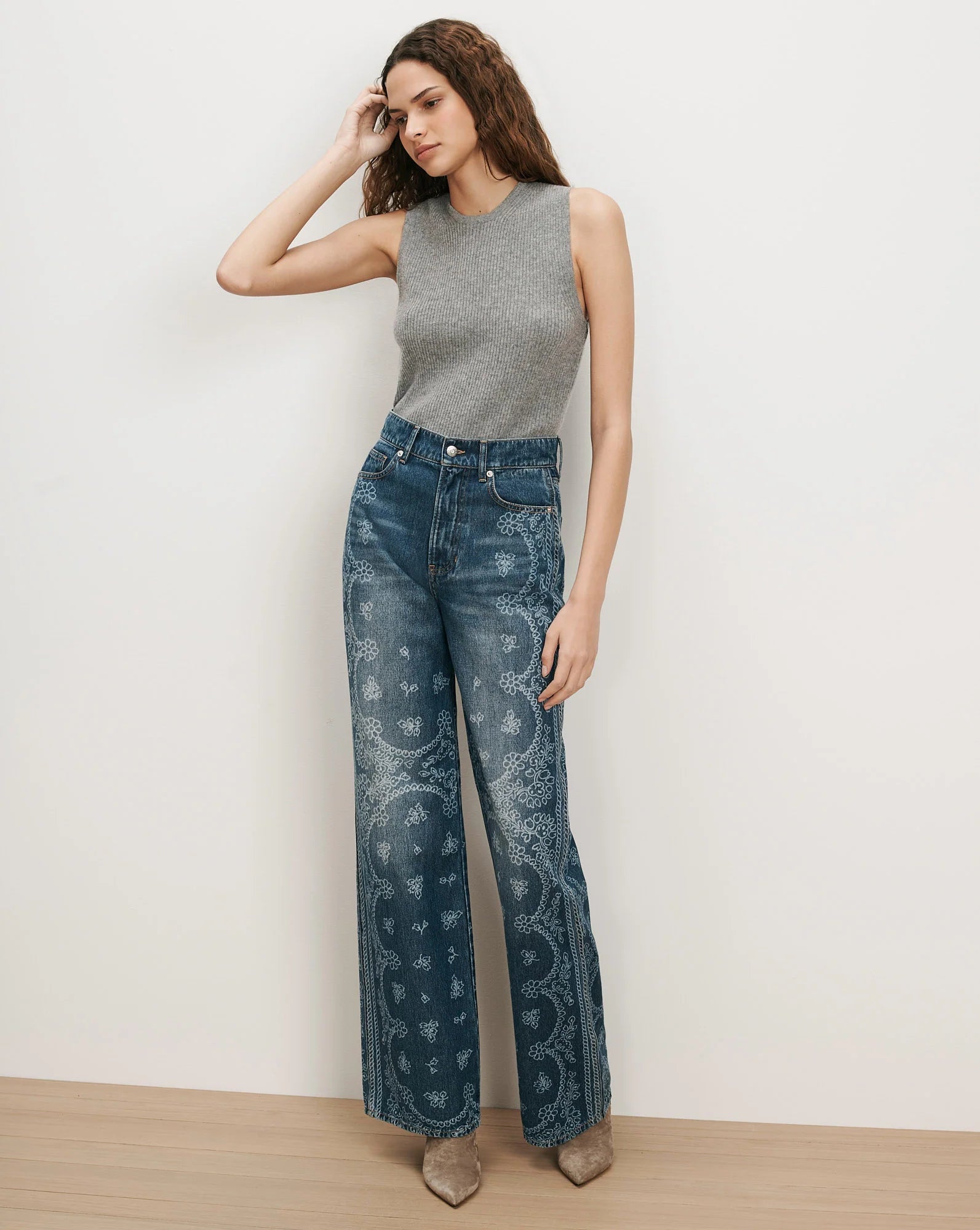 Veronica Beard Taylor Bandana Wide-Leg Jean