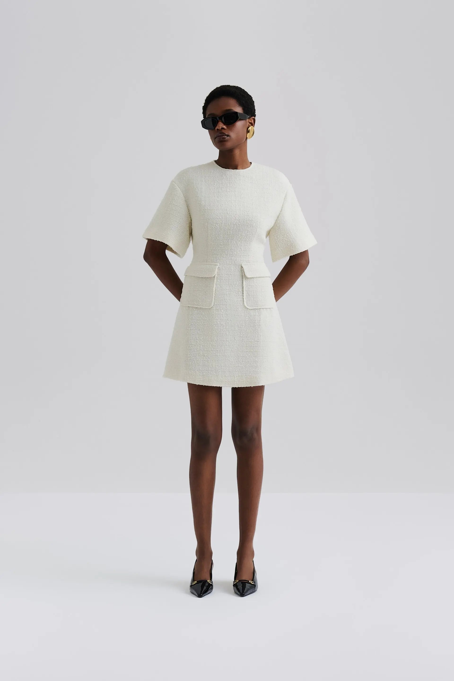boucle dress mini SELF-PORTRAIT Sequin Boucle Bow Mini Dress in Pink