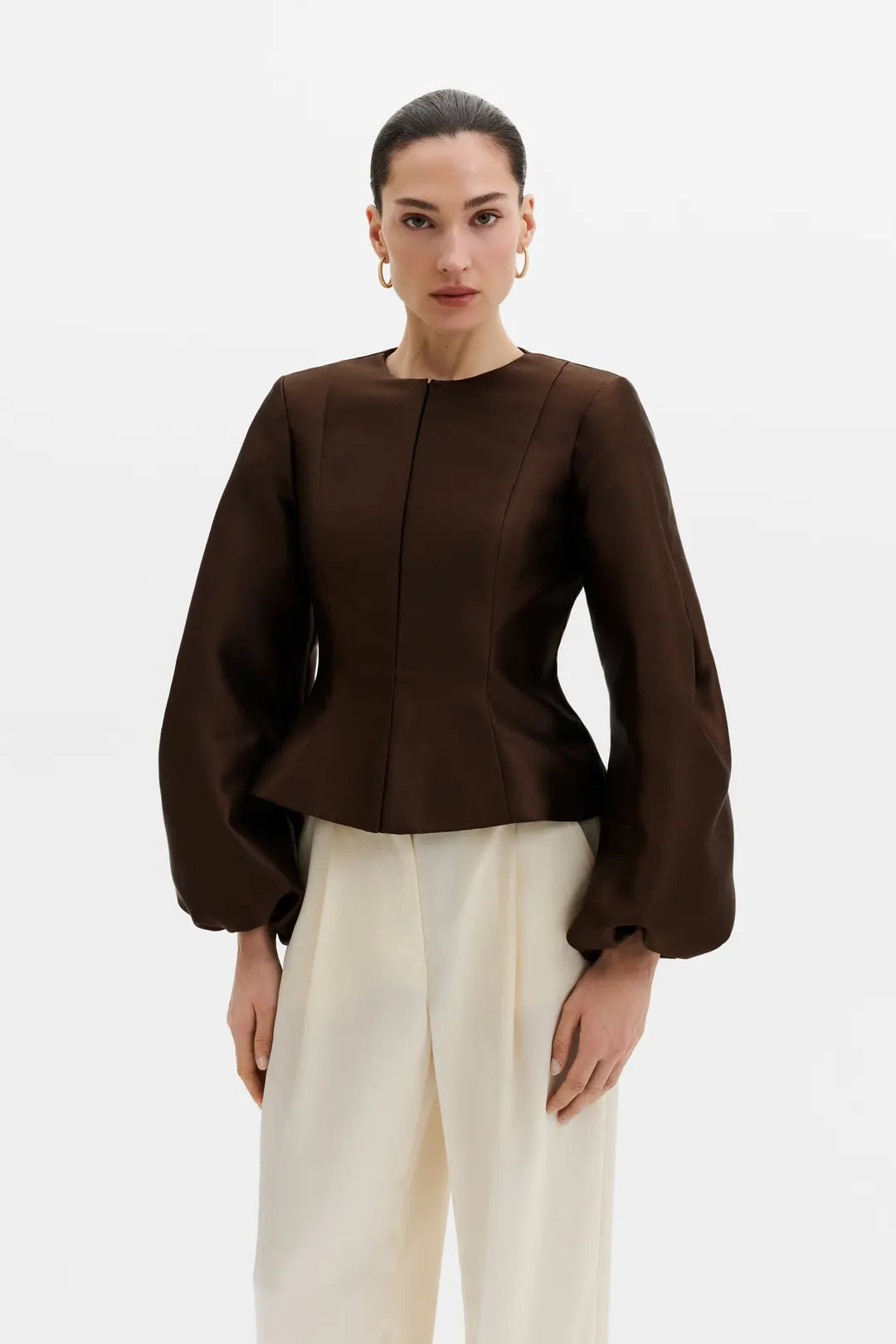 Malina Vendela Balloon Sleeve Blouse - Dark Brown