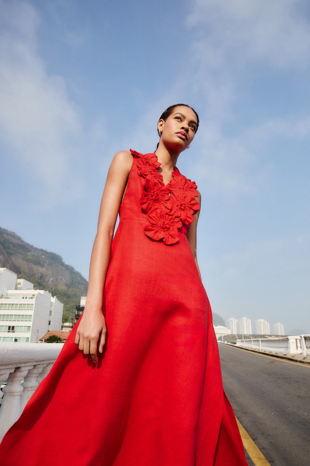 RED SLEEVELESS MIDI DRESS