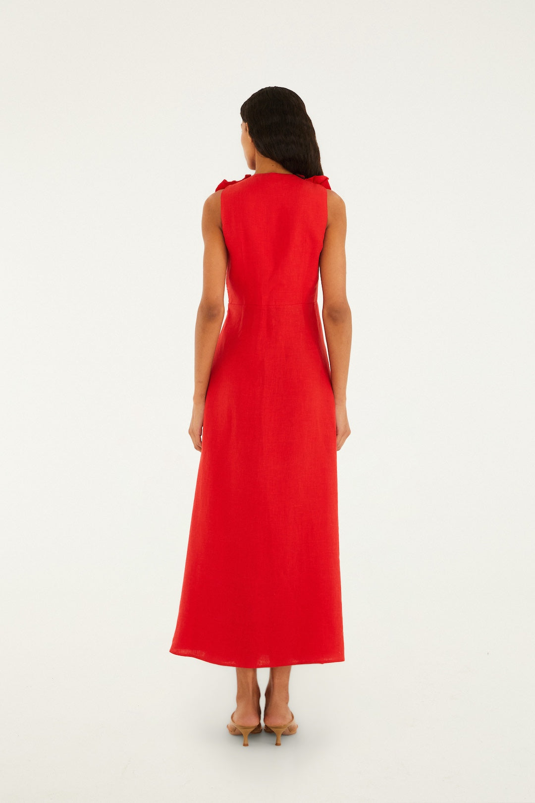 RED SLEEVELESS MIDI DRESS