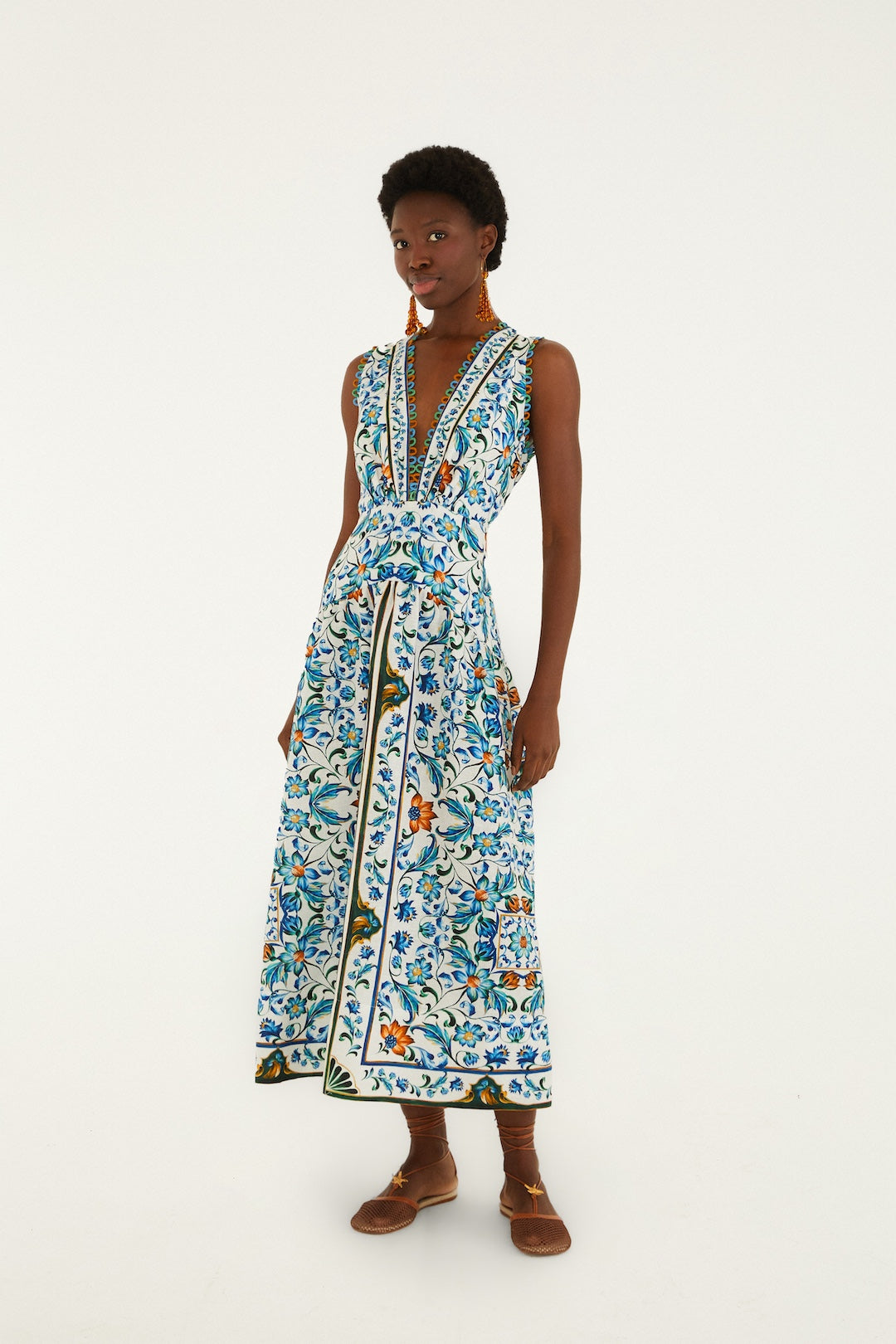 FLORA TILE OFF-WHITE MIDI DRESS