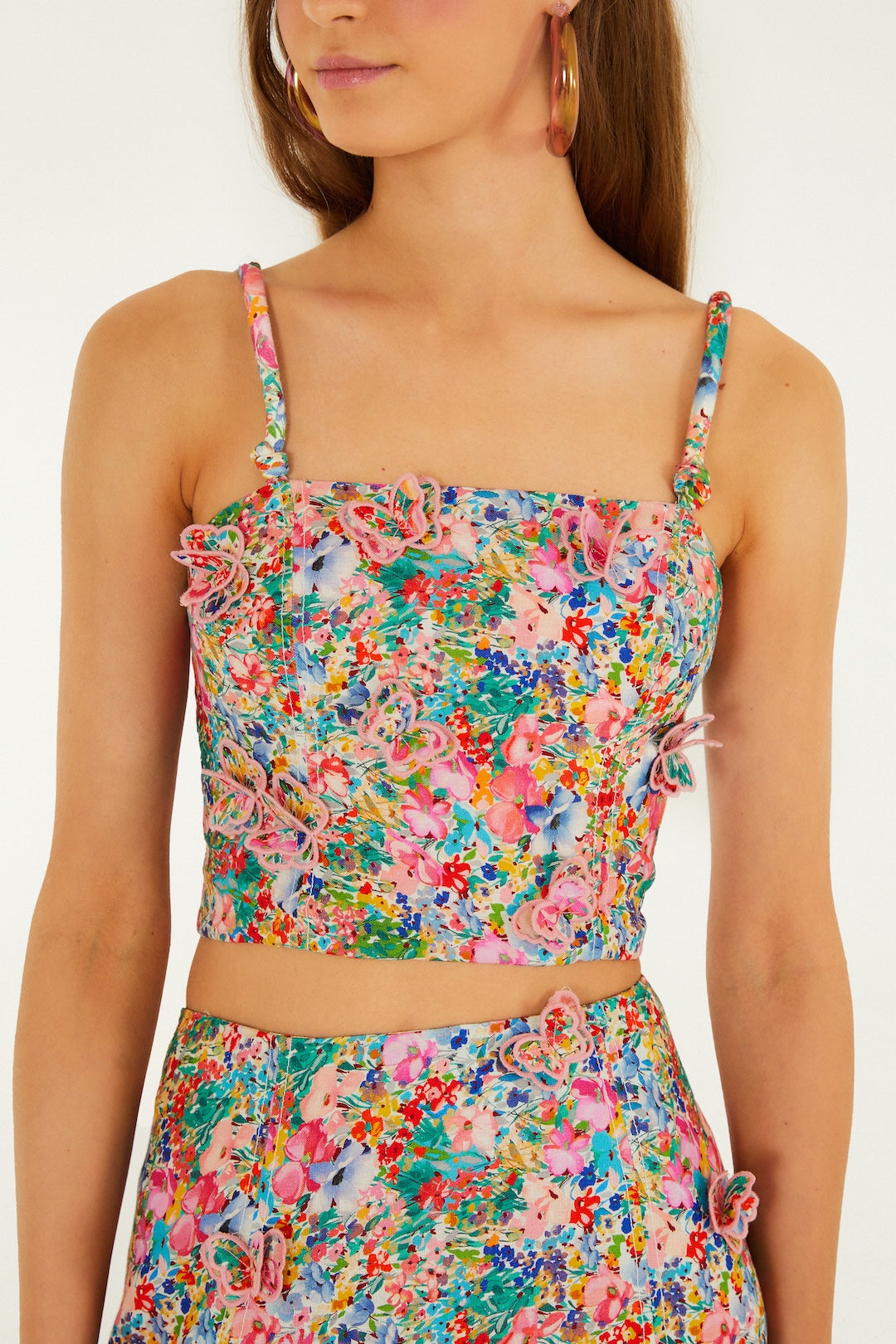 PEASANT FLORAL OFF-WHITE BUTTERFLIES TOP