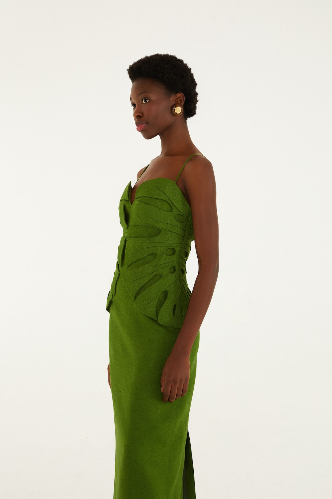 GREEN MONSTERA LEAF SLEEVELESS MAXI DRESS