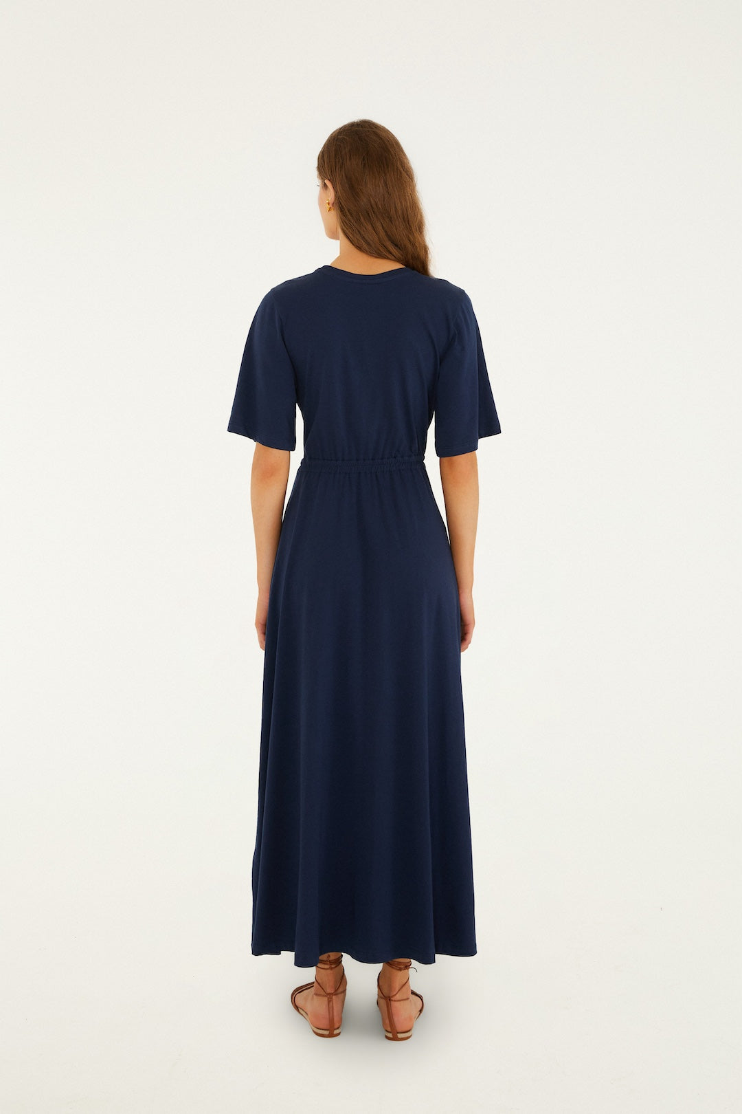 DARK BLUE SHORT SLEEVE MIDI DRESS