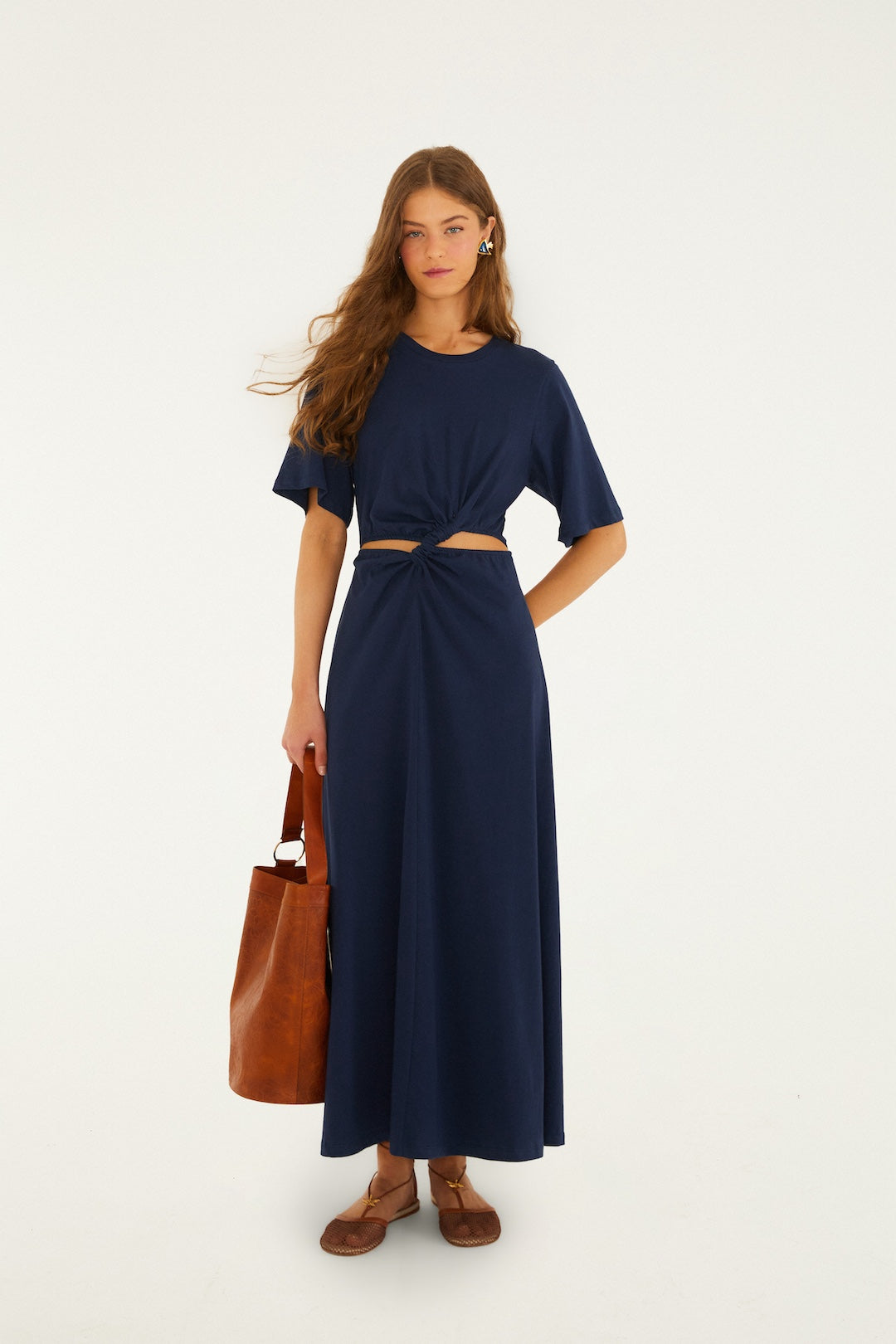 DARK BLUE SHORT SLEEVE MIDI DRESS