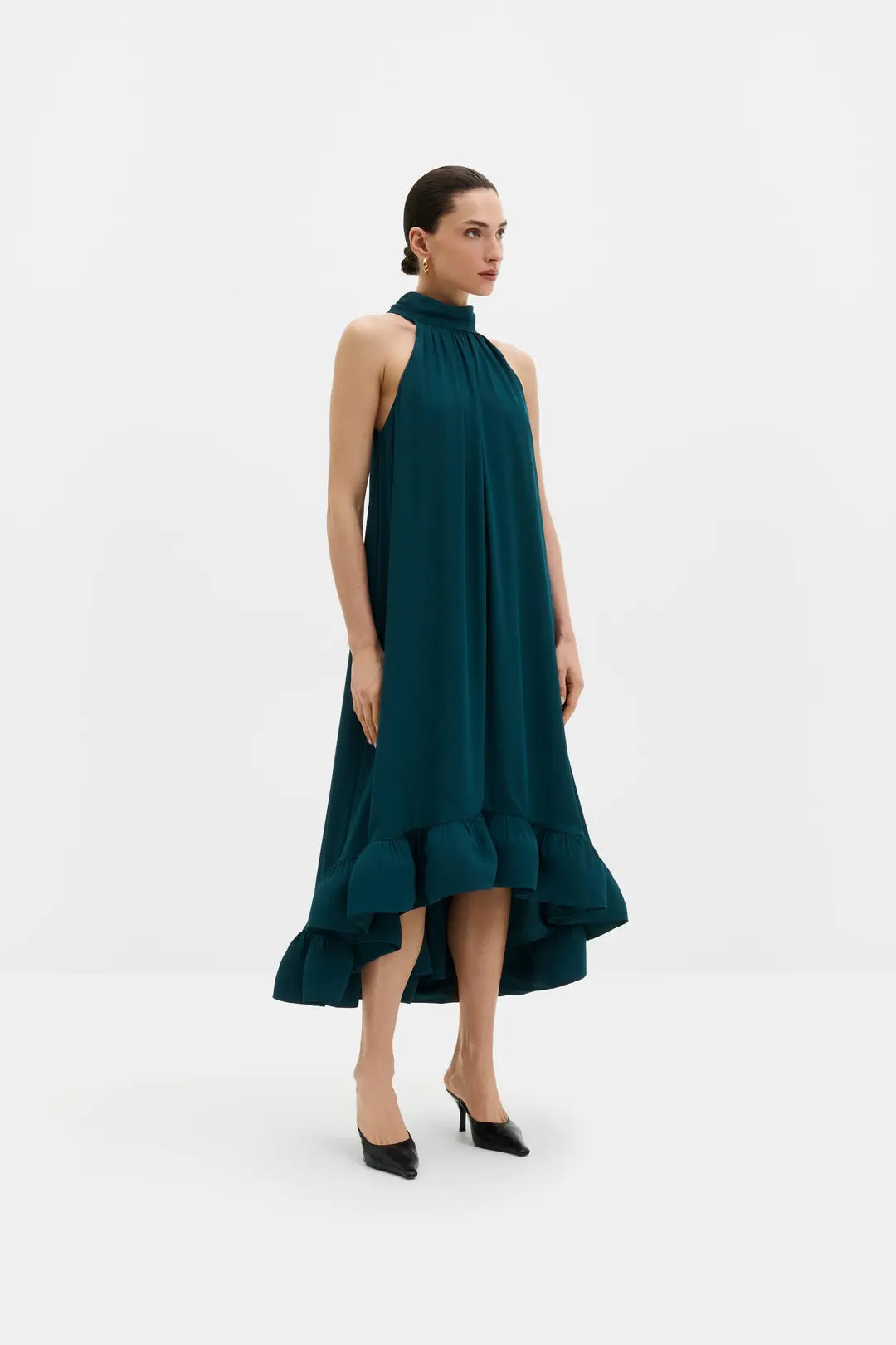 Malina Sabrina Halterneck Ruffled Midi Dress
