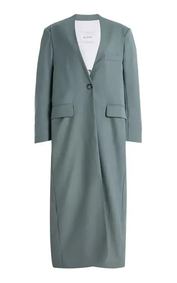 By Sloan Summer Wool Long Collarless Coat