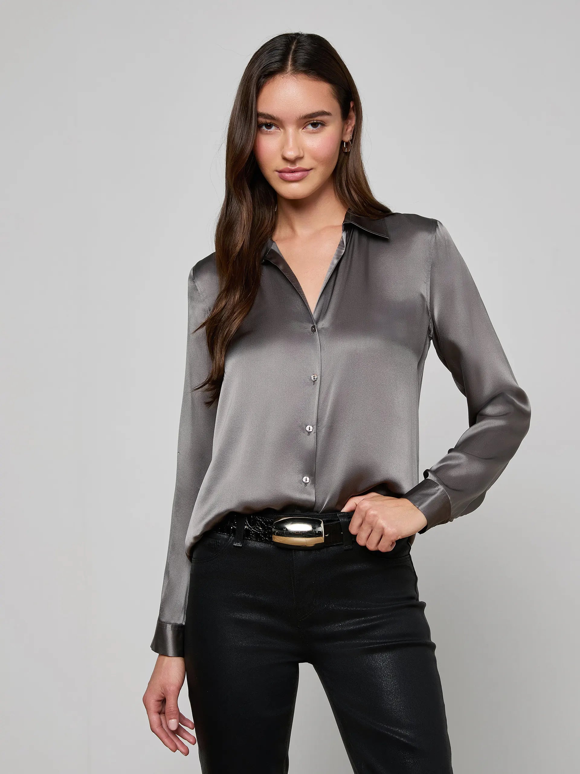 L'Agence Tyler L/S Blouse - Medium Grey