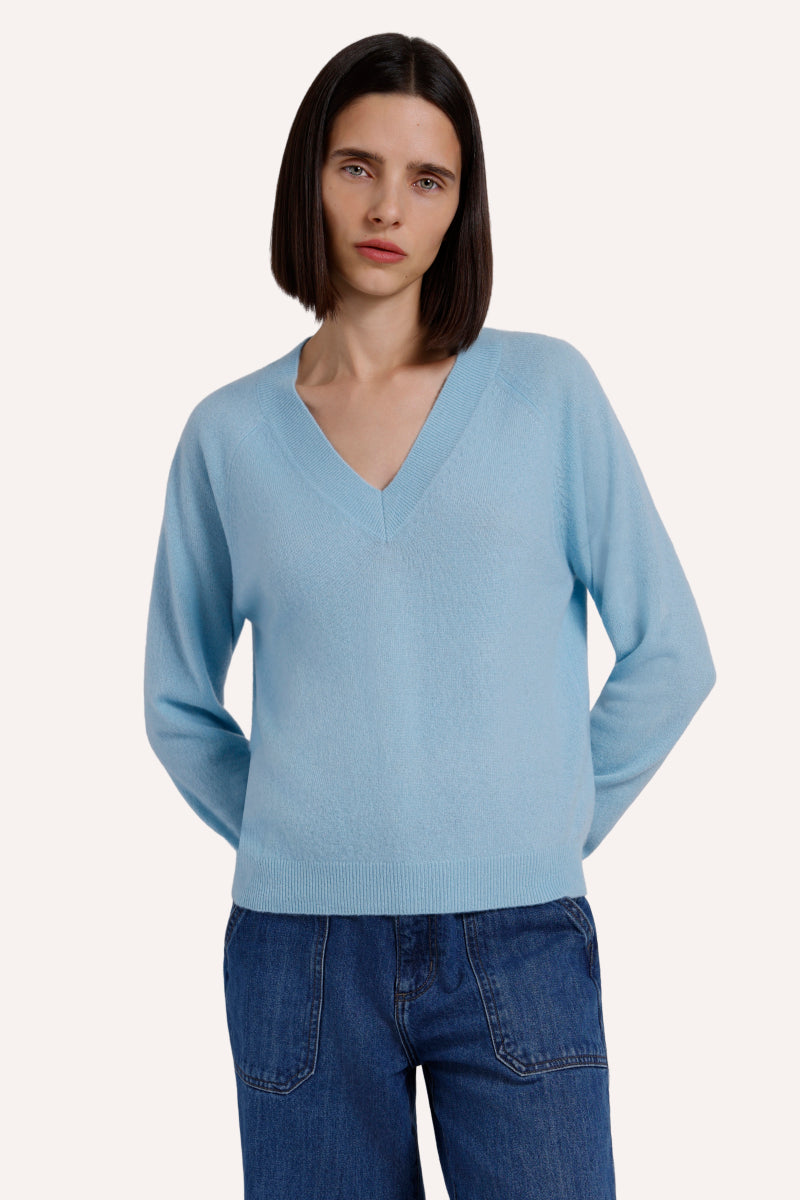 7566 100% Cashmere LS Shrunken V Neck