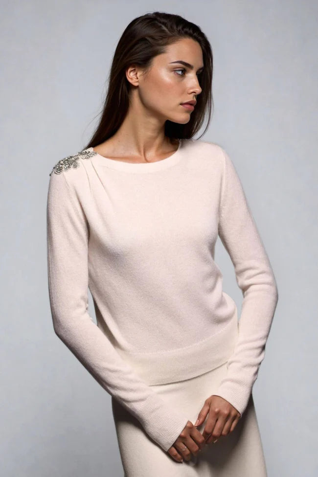 Minnie Rose Cashmere Top W/ Shoulder Embellishment