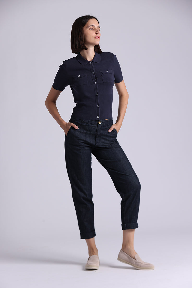 9797 Viscose Short Sleeve Collard Shirt With Pockets