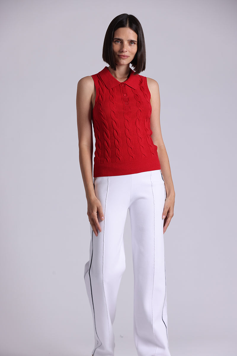9820 Cotton Sleeveless Cable Polo