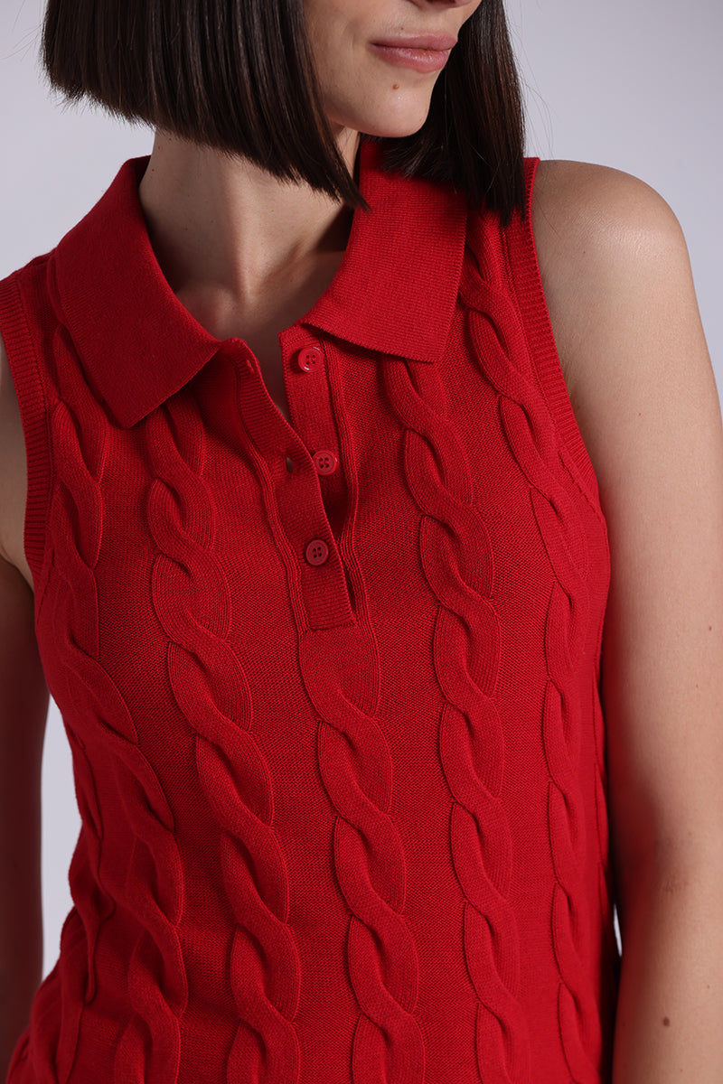 9820 Cotton Sleeveless Cable Polo