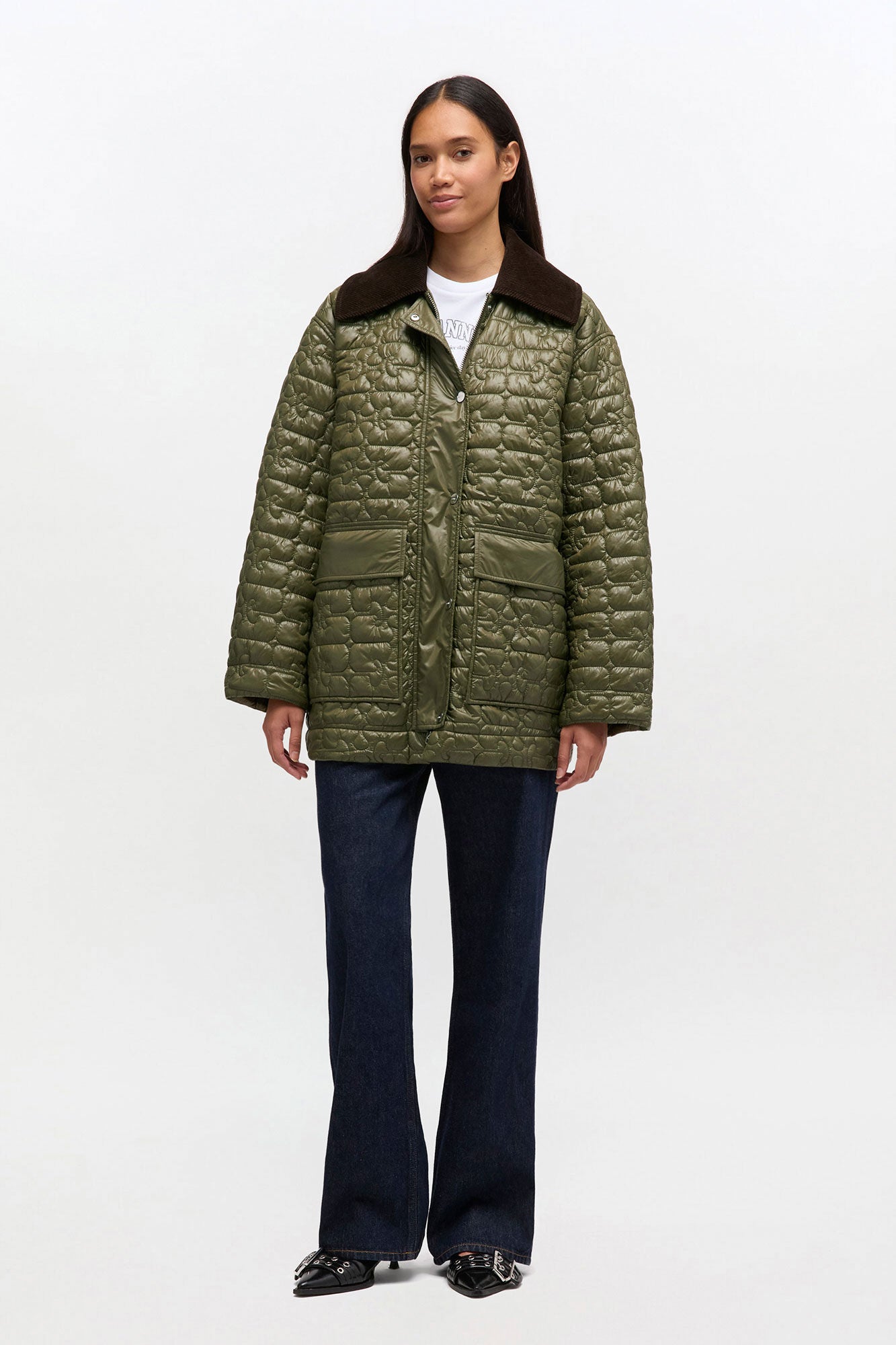 Ganni Shiny Quilt Midi Jacket