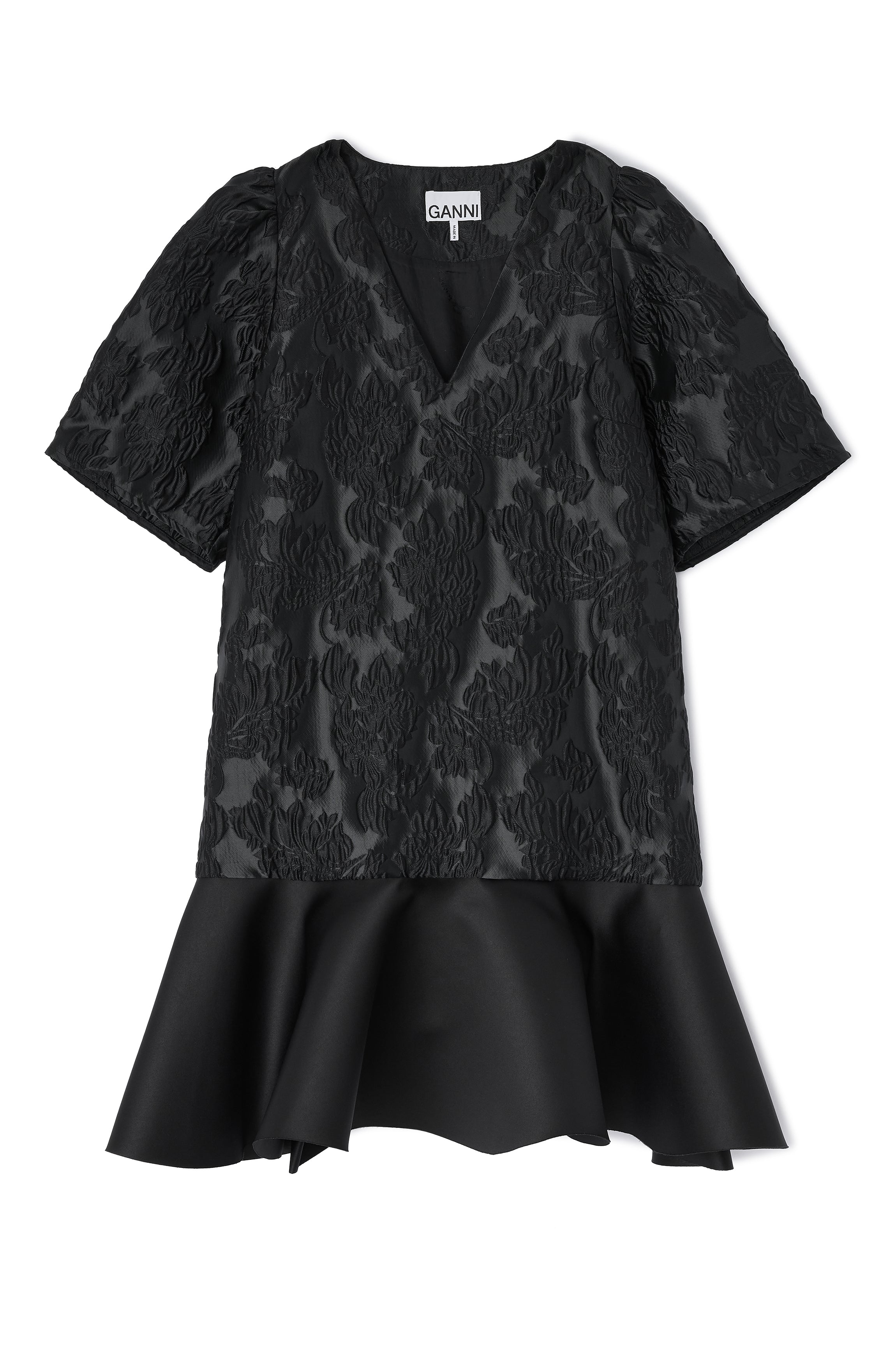 Satin Cloque Mini V-neck Dress