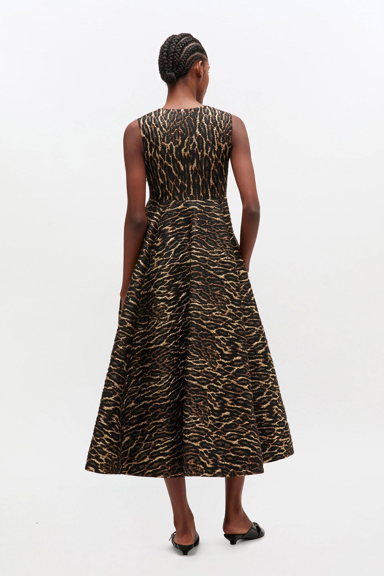 Ganni Metallic Cloque V-neck Long Dress