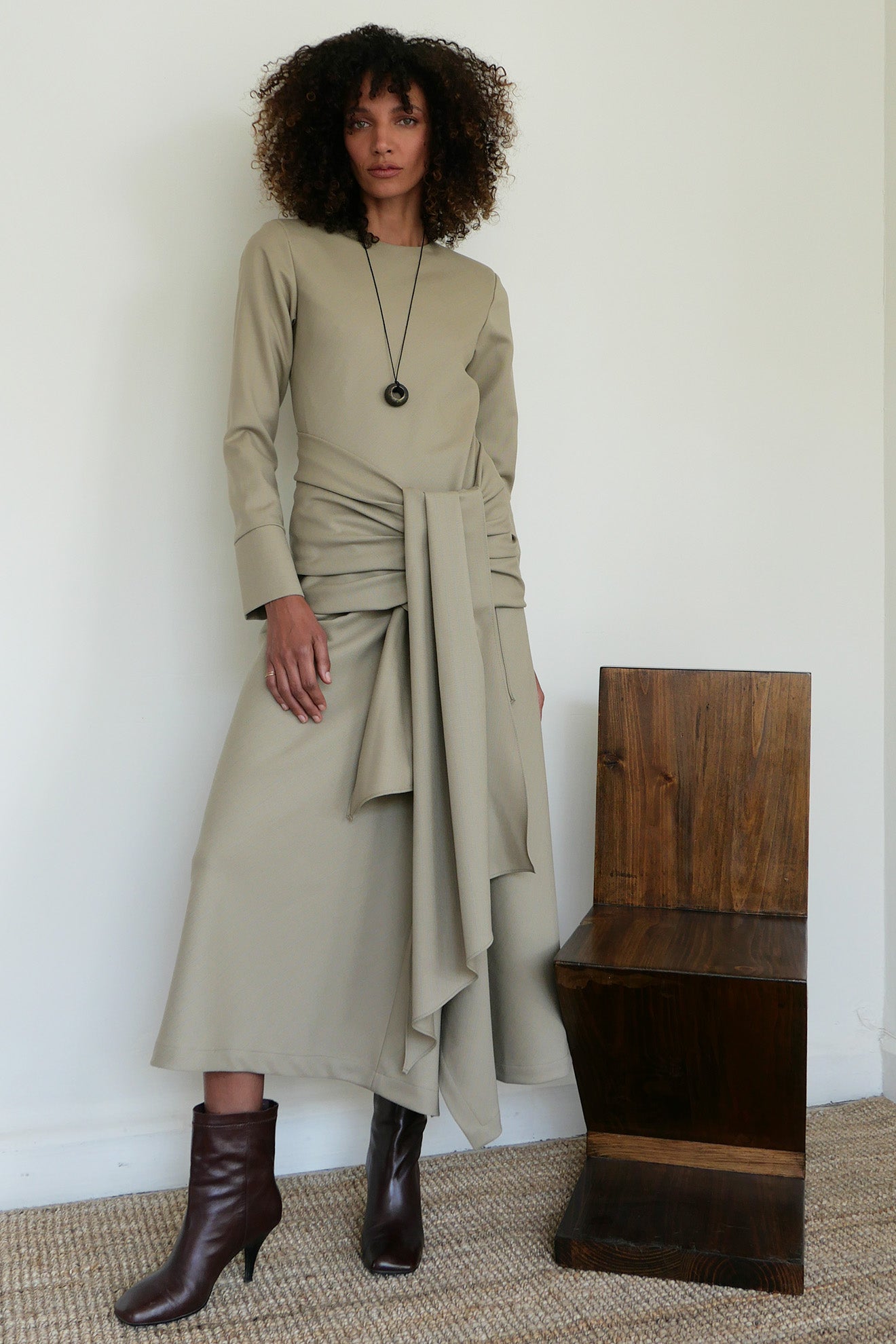 By Sloan Asymmetrical Wool Bias Dress