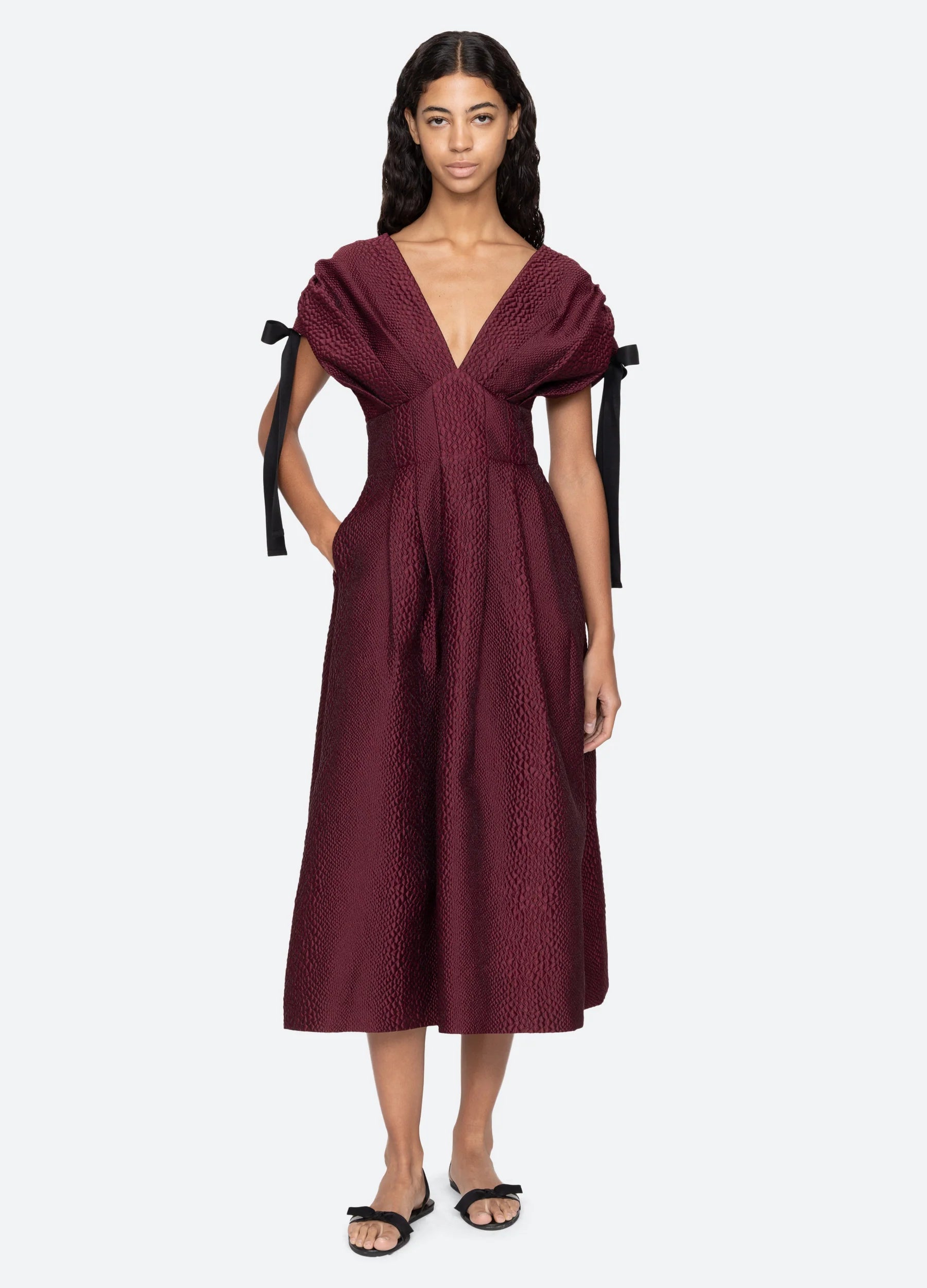 SEA New York Fayetta Embossed Evening Midi Dress