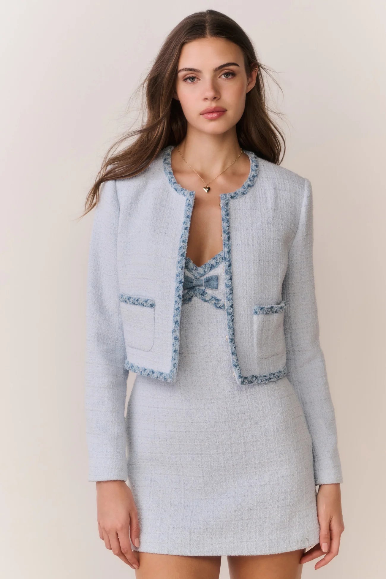 LoveShackFancy Azula Denim-Trimmed Tweed Jacket