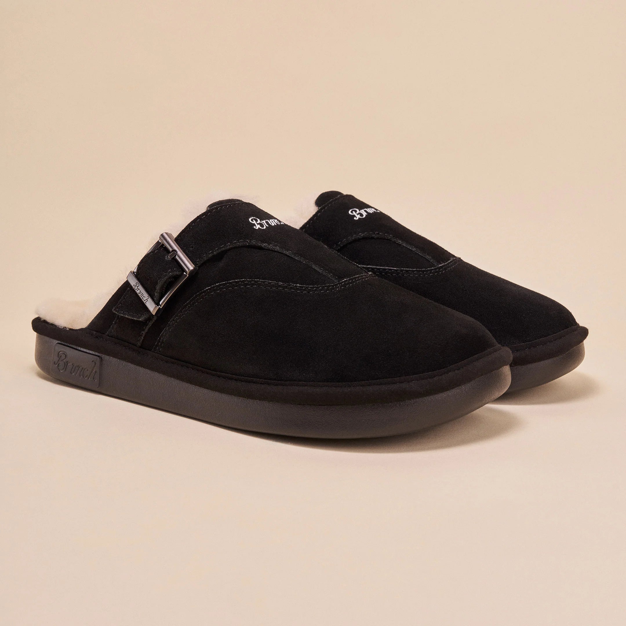 Brunch Slippers - Armour Suede Shearling - Black