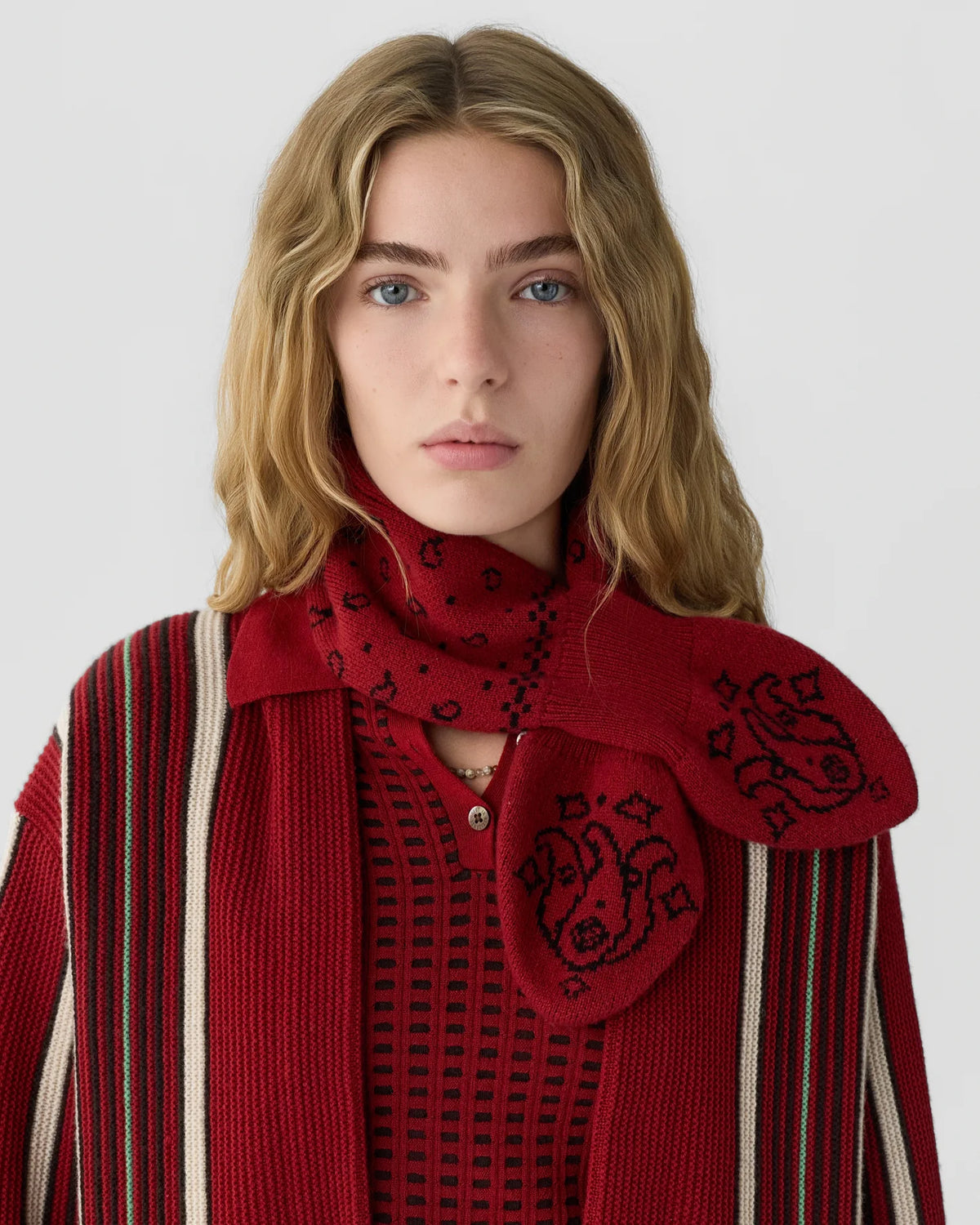 Guest In Residence Bandana Bowtie Scarf - Carmine/Black