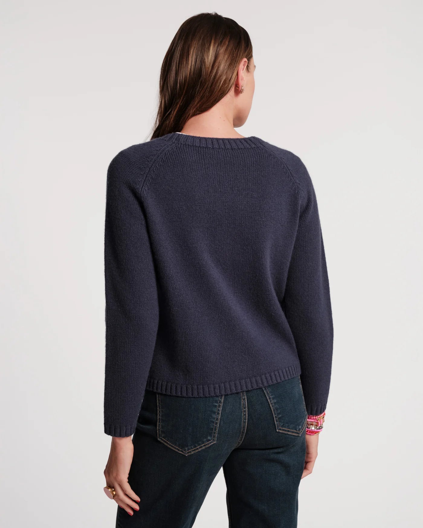 Frances Valentine Wool Tulip Bouquet Cardigan - Navy