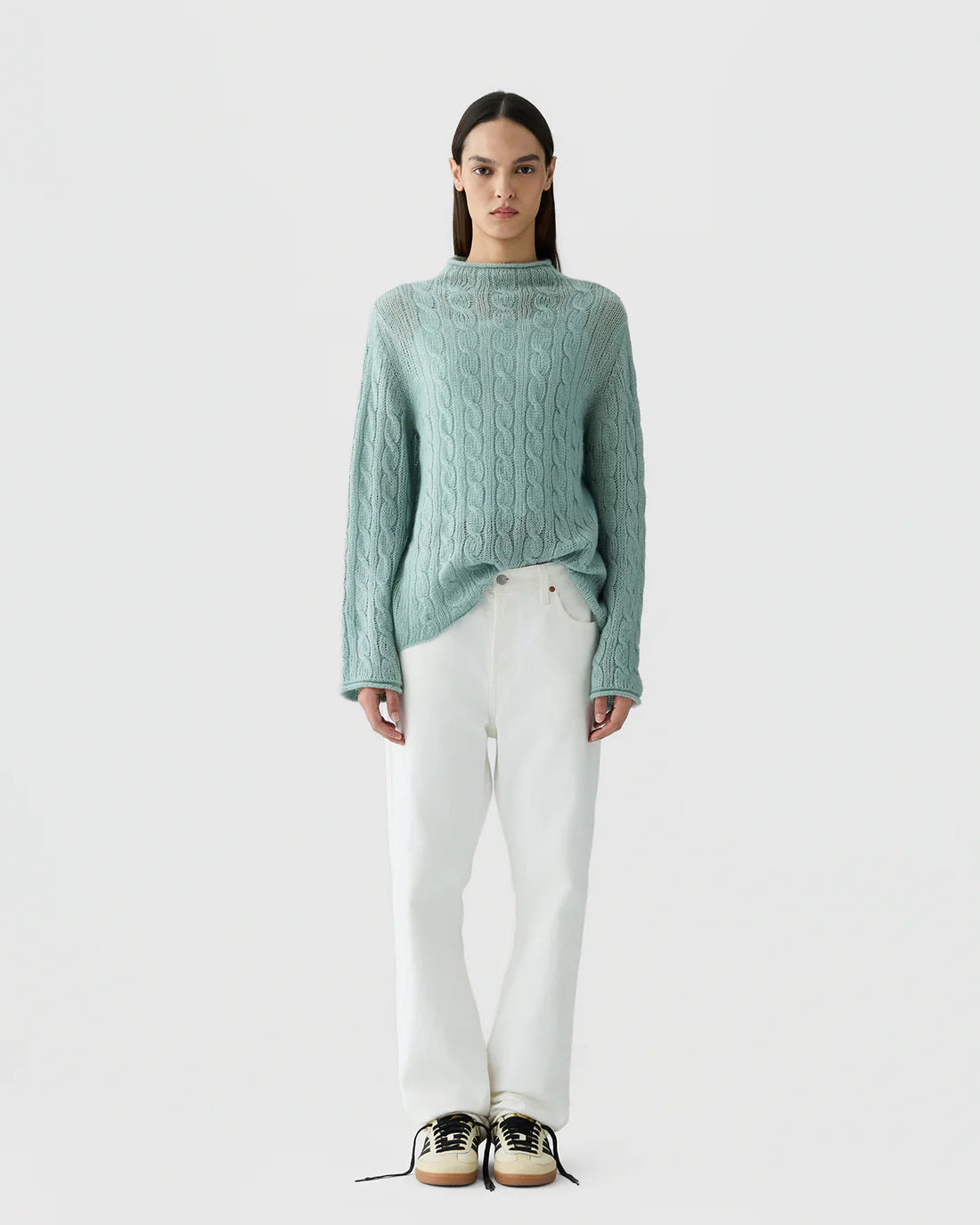 Guest In Residence Cable Mock Neck Top - Sage Brush