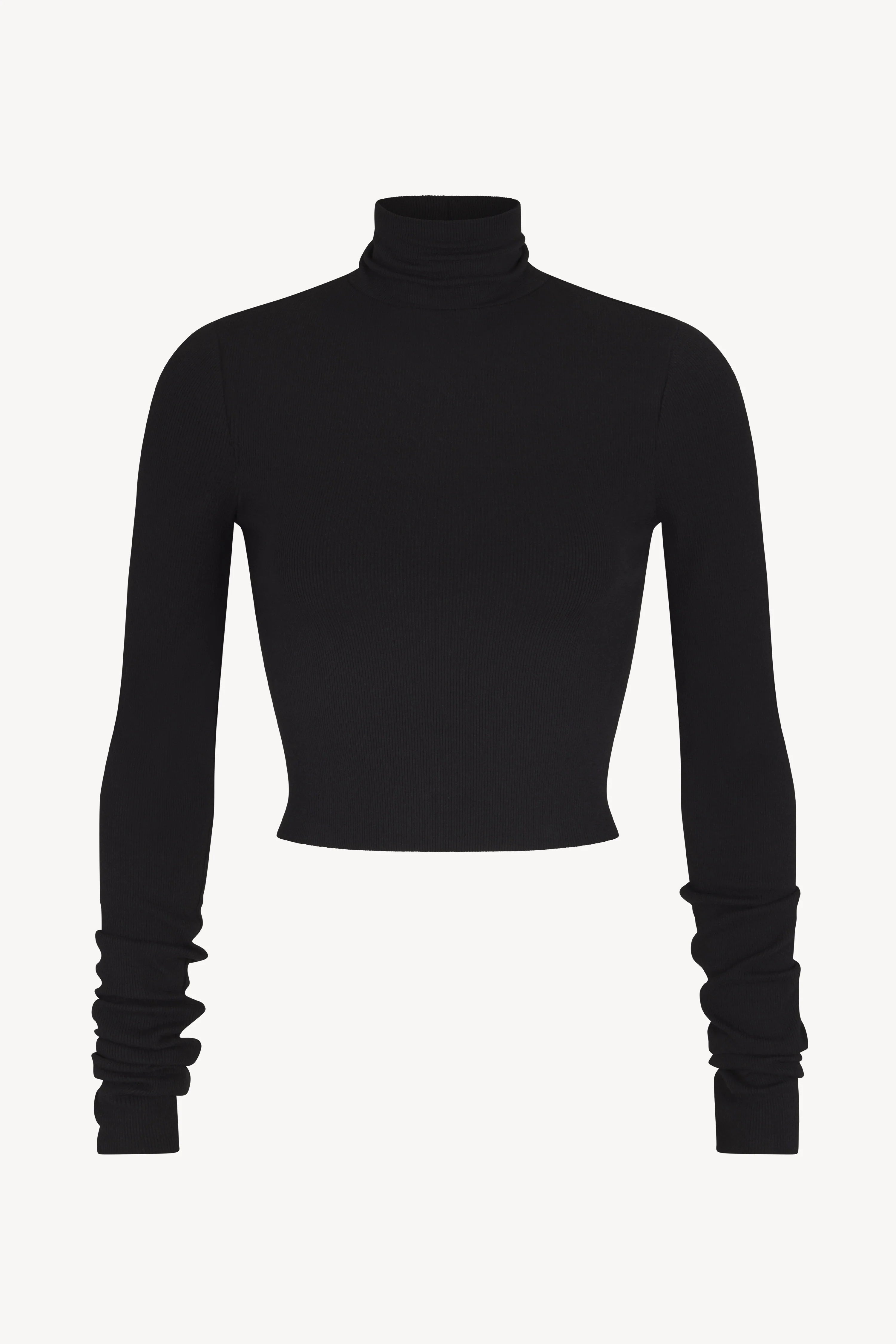 Eterne Cropped Fitted Turtleneck Top - Black