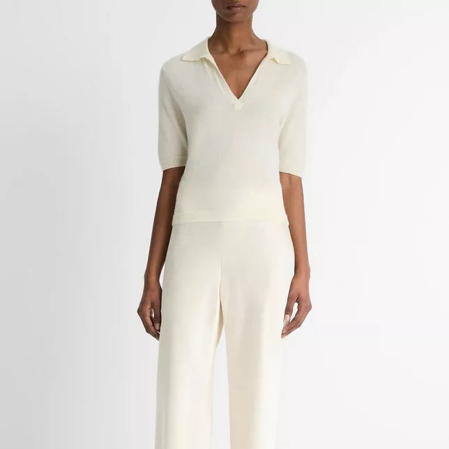 Vince Cashmere-Silk S/S Polo Sweater