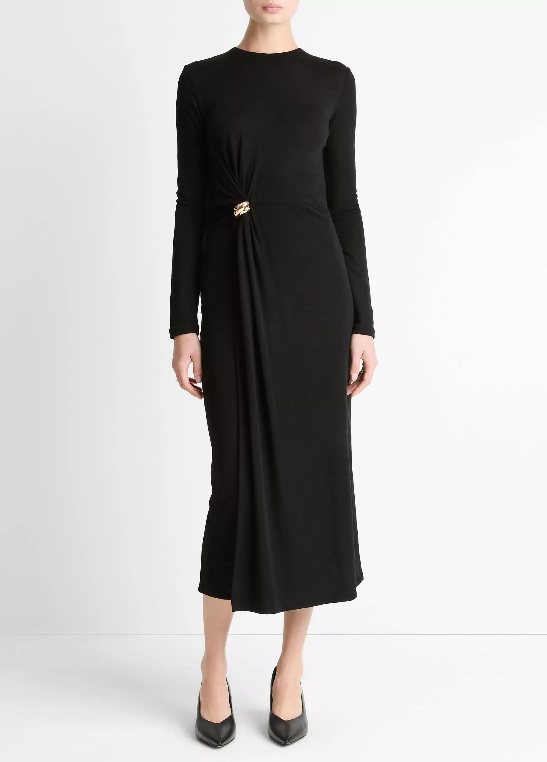 Vince L/S Side Drape Dress - Black