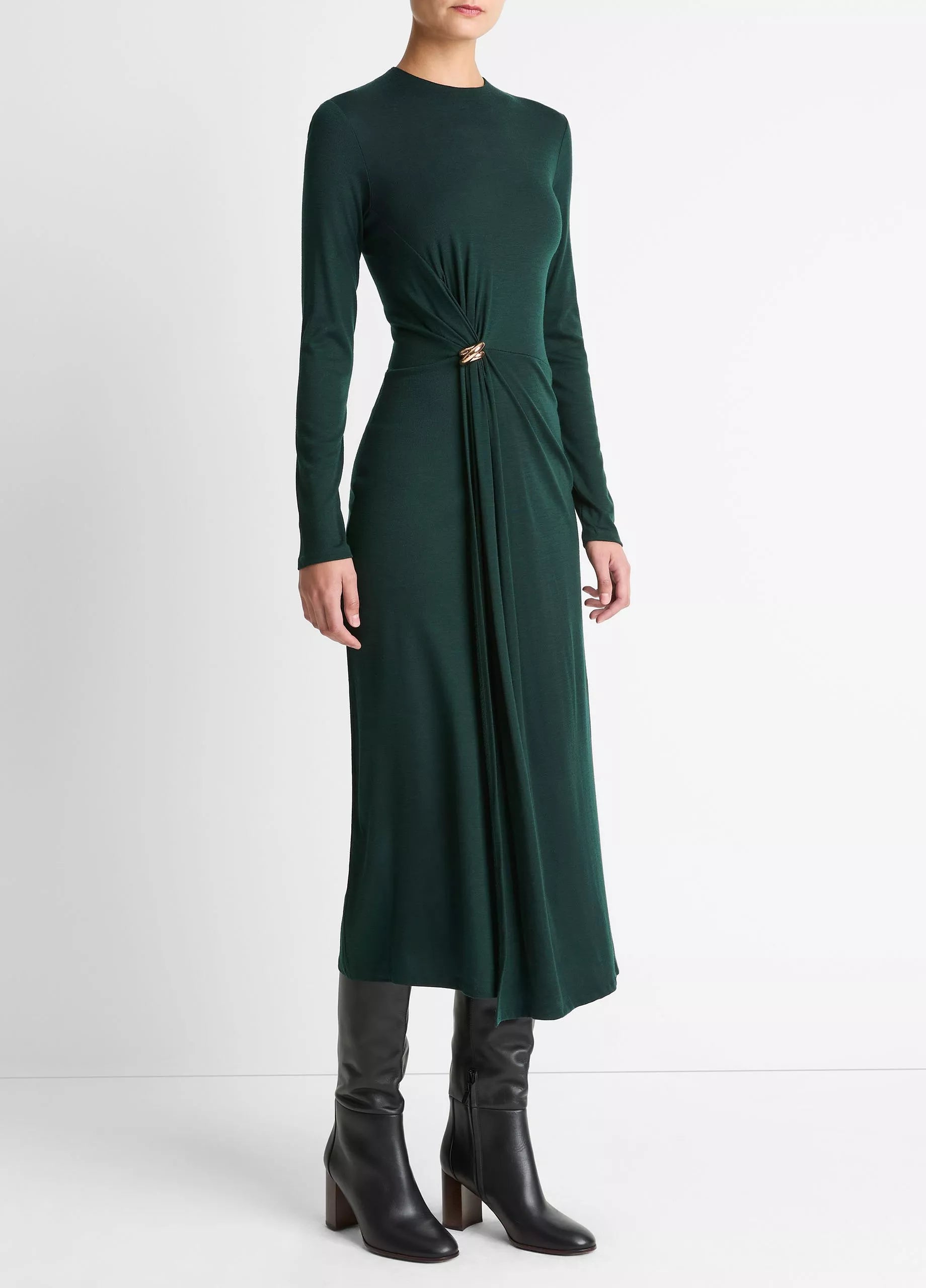 Vince L/S Side Drape Dress - Juniper
