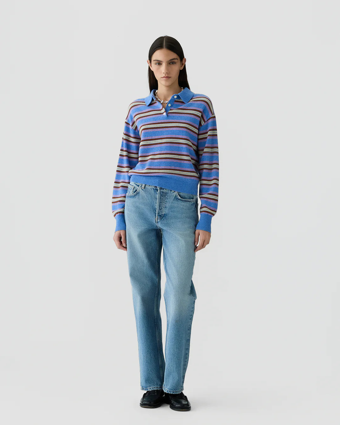 Guest In Residence Collegiate Stripe Polo - Delft Blue Combo