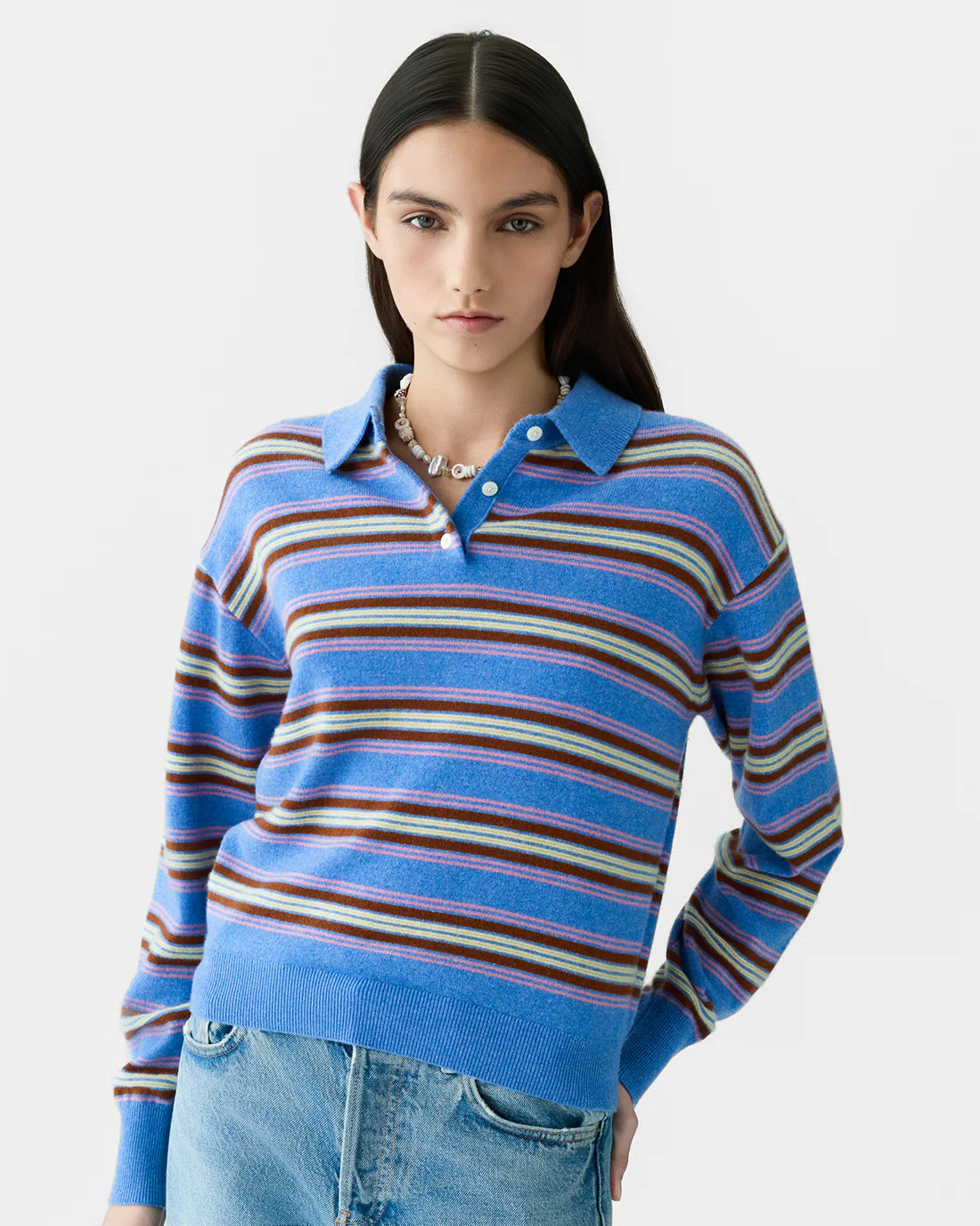 Guest In Residence Collegiate Stripe Polo - Delft Blue Combo