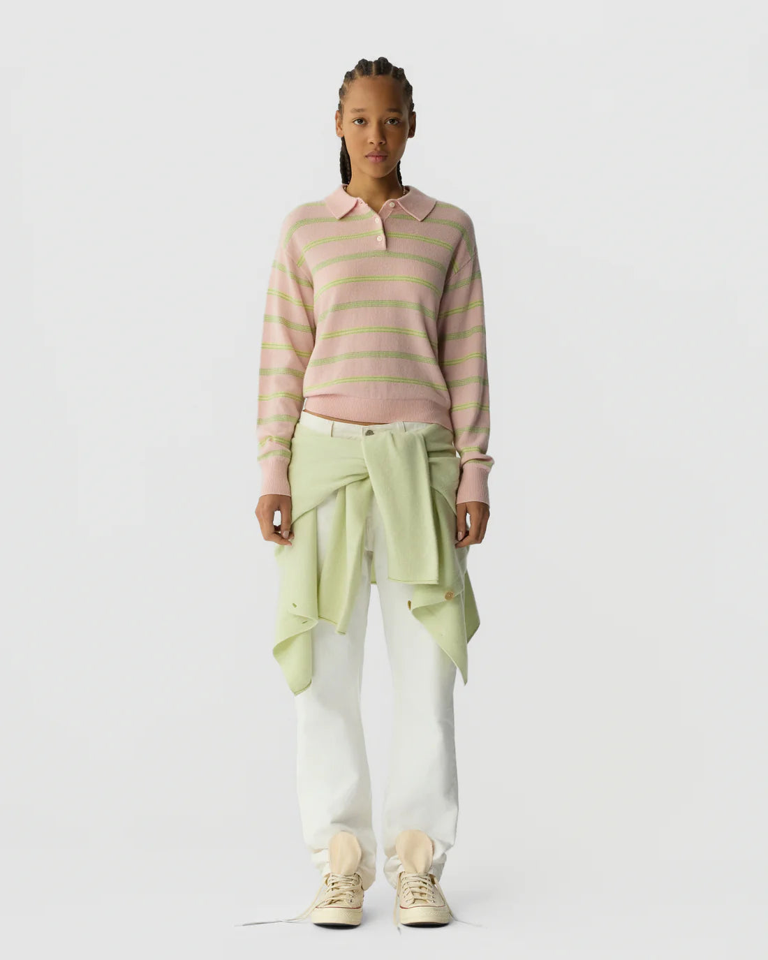 Guest In Residence Collegiate Stripe Polo - Powder Pink