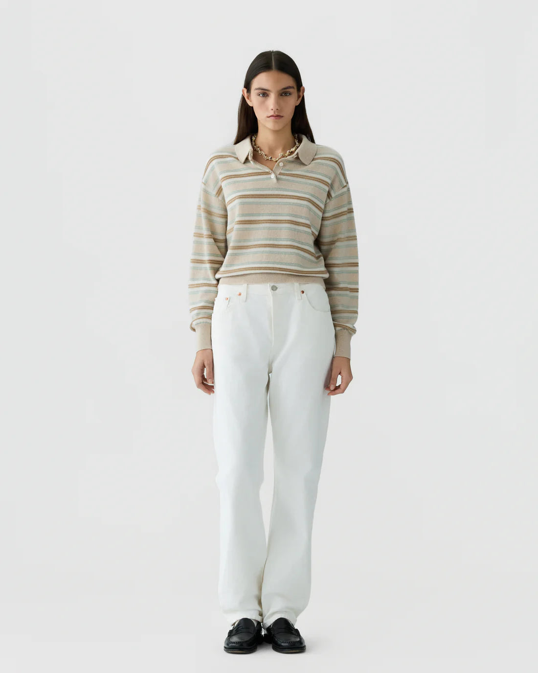 Guest In Residence Collegiate Stripe Polo - Sandstone Combo