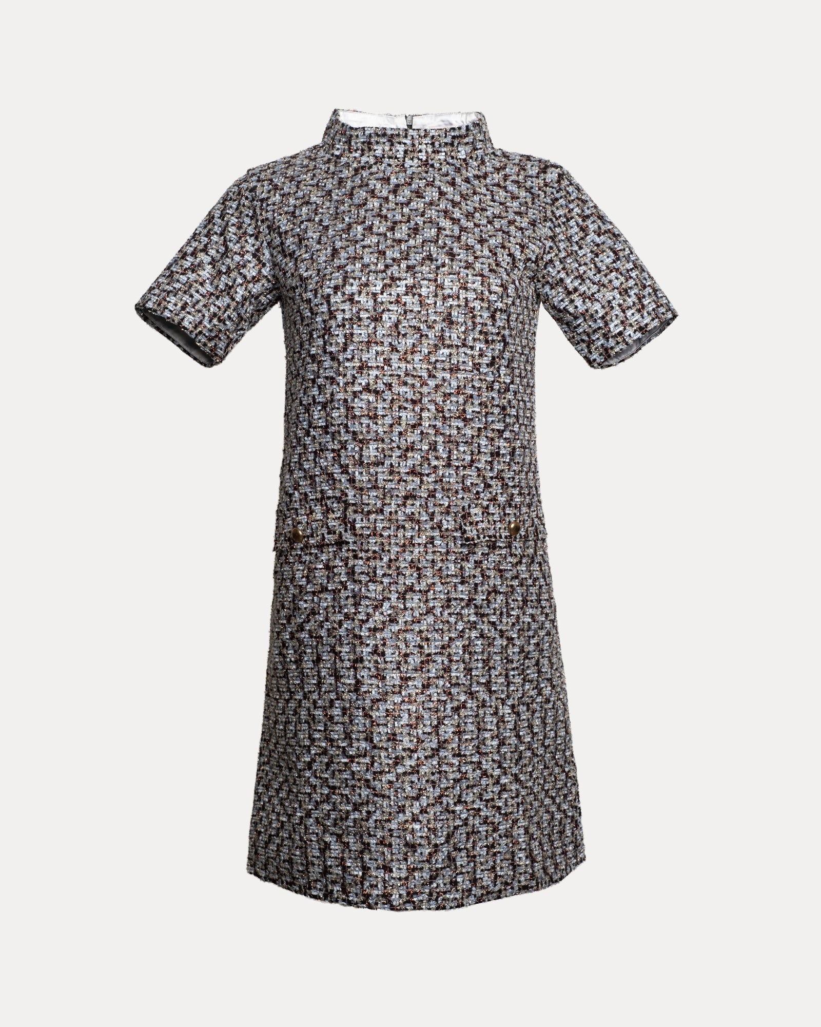 Sarah Shift Dress Deco Tweed Poly Lurex Light Blue/Gold/Multi